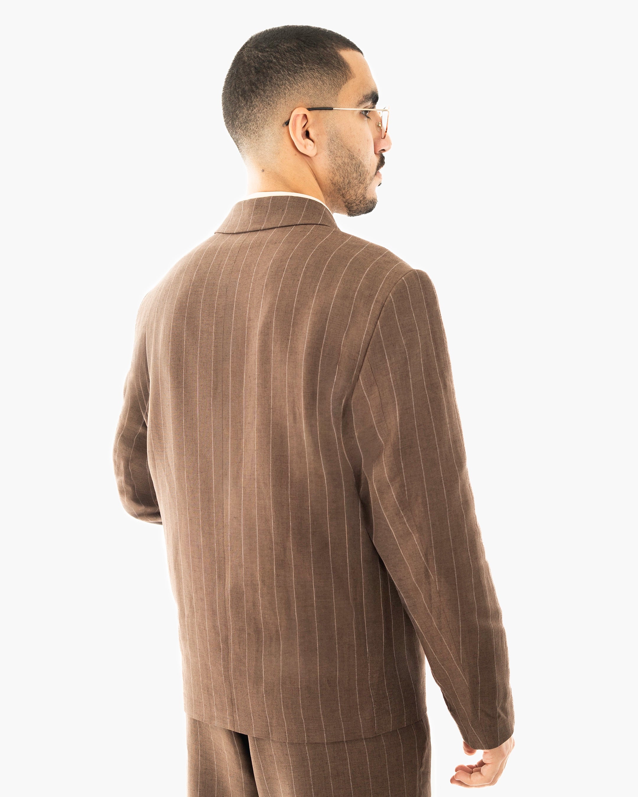 Pinstriped Oversized Linen Suit Jacket