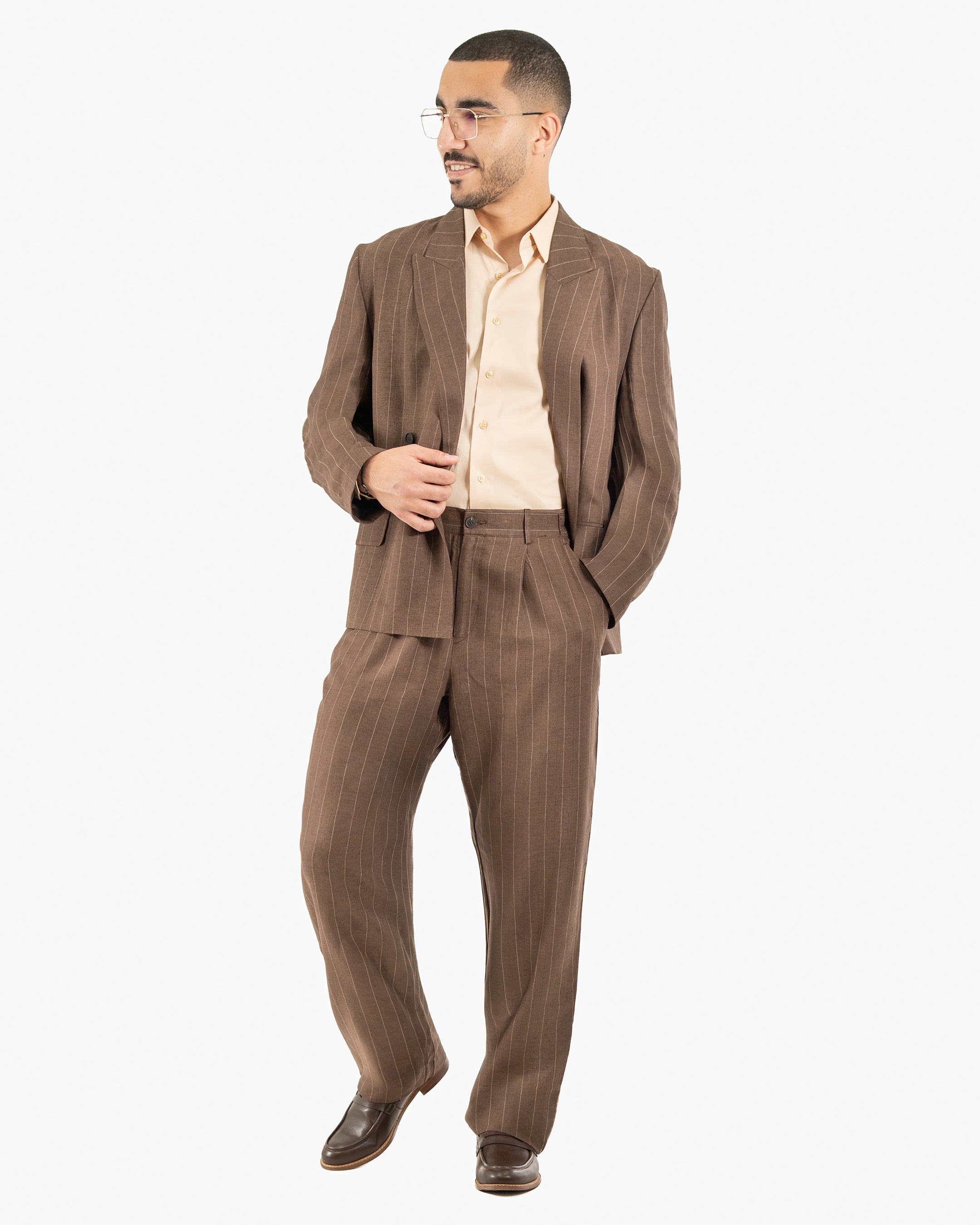 Pinstriped Oversized Linen Suit Jacket