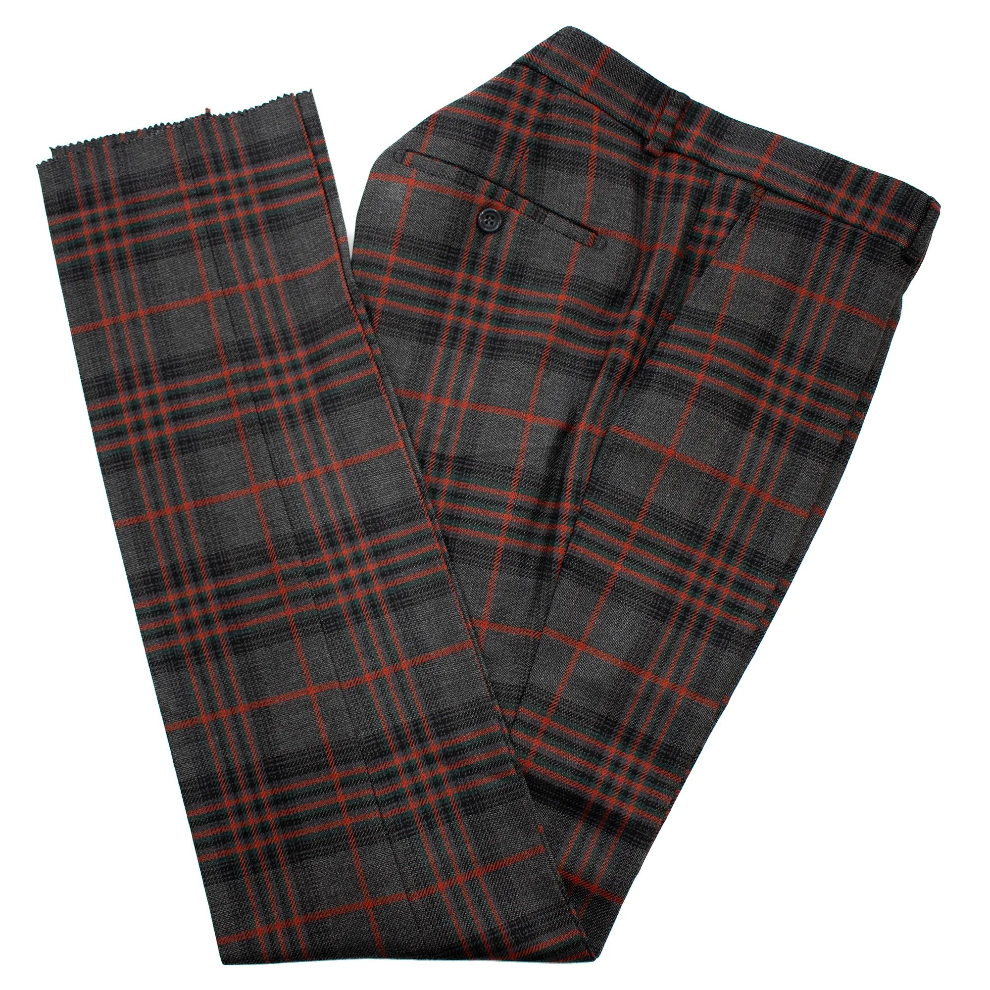 Charcoal and Rust Plaid 3-Piece Tailored-Fit Suit