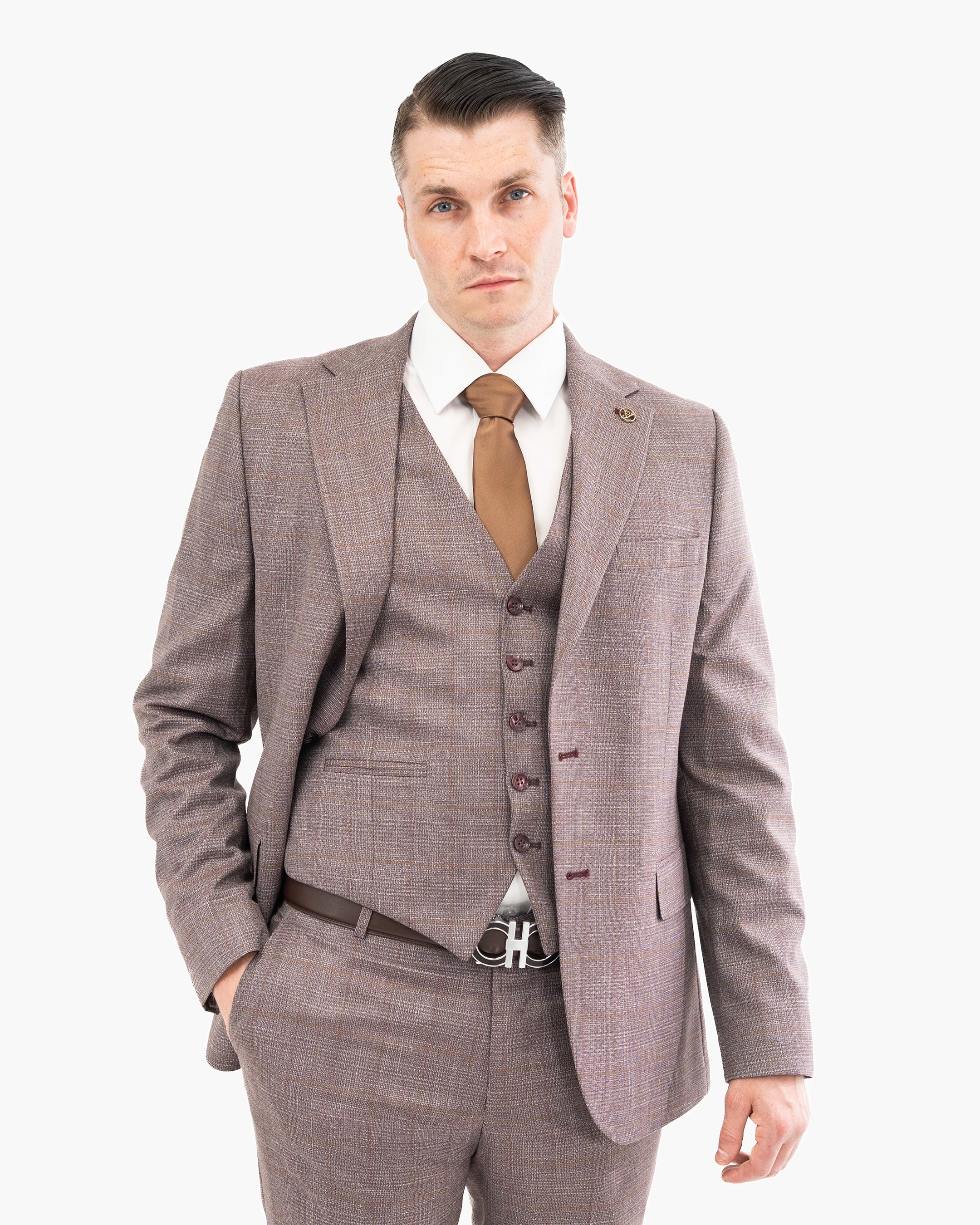 Burgundy Glen Plaid 3-Piece Tailored-Fit Suit