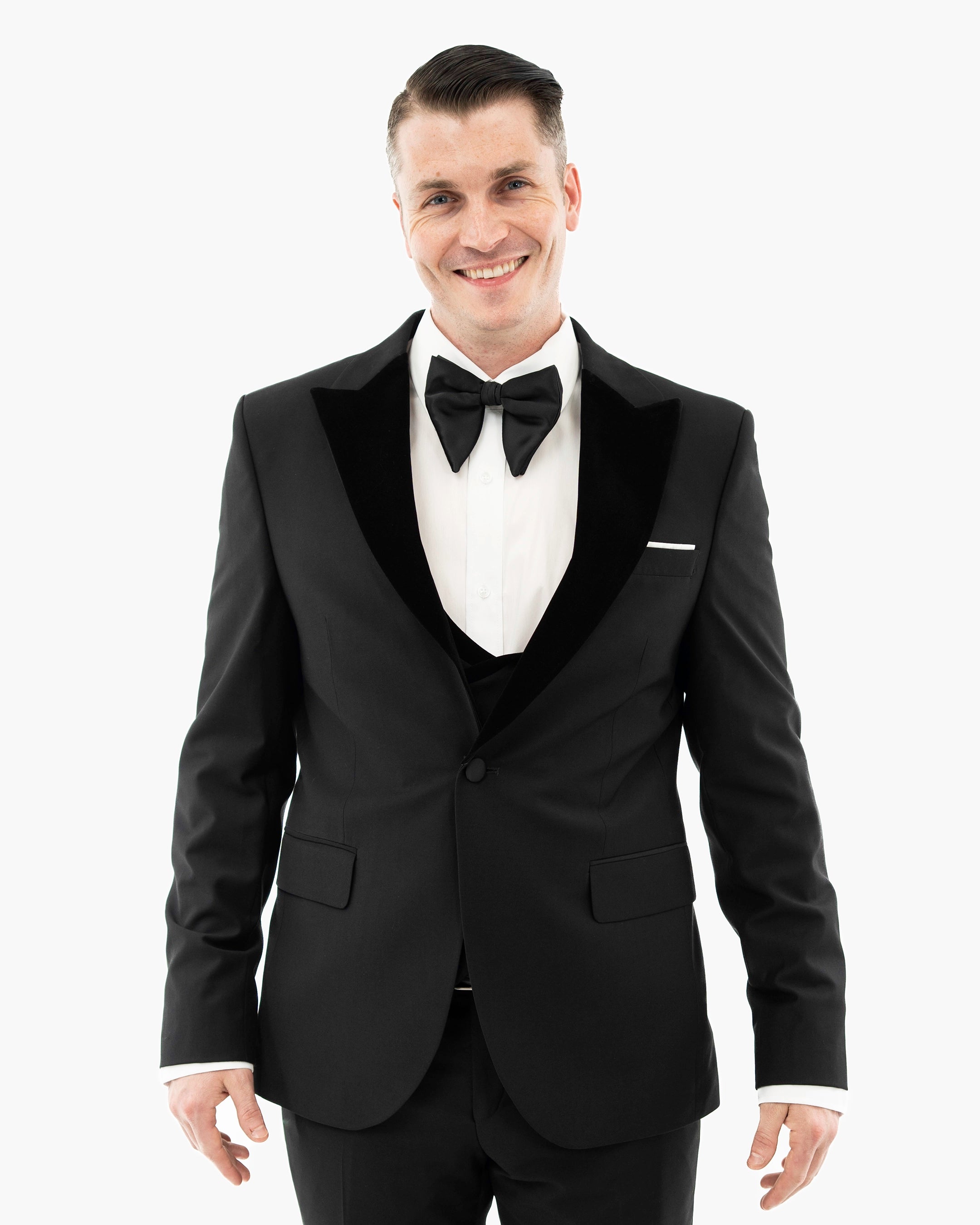 Black With Velvet Peak Lapel 3-Piece Tailored-Fit Tuxedo