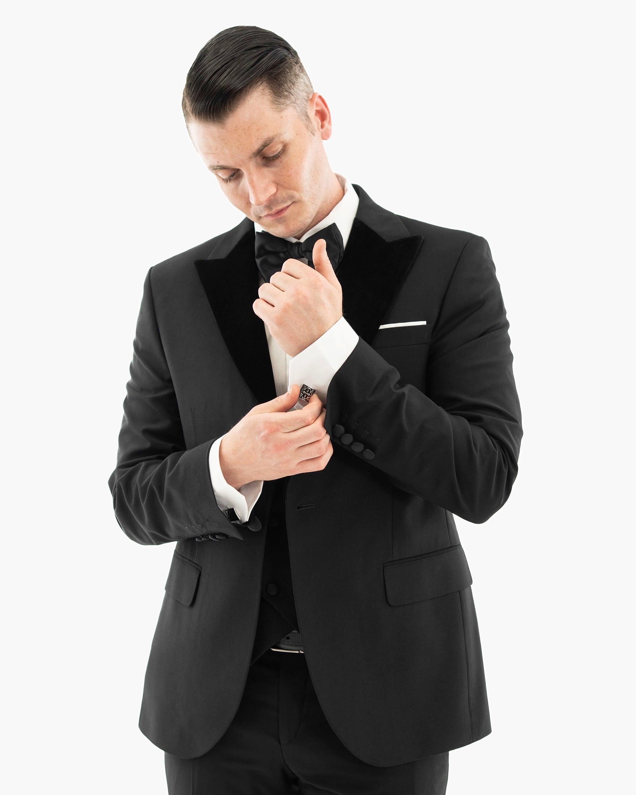 Black With Velvet Peak Lapel 3-Piece Tailored-Fit Tuxedo