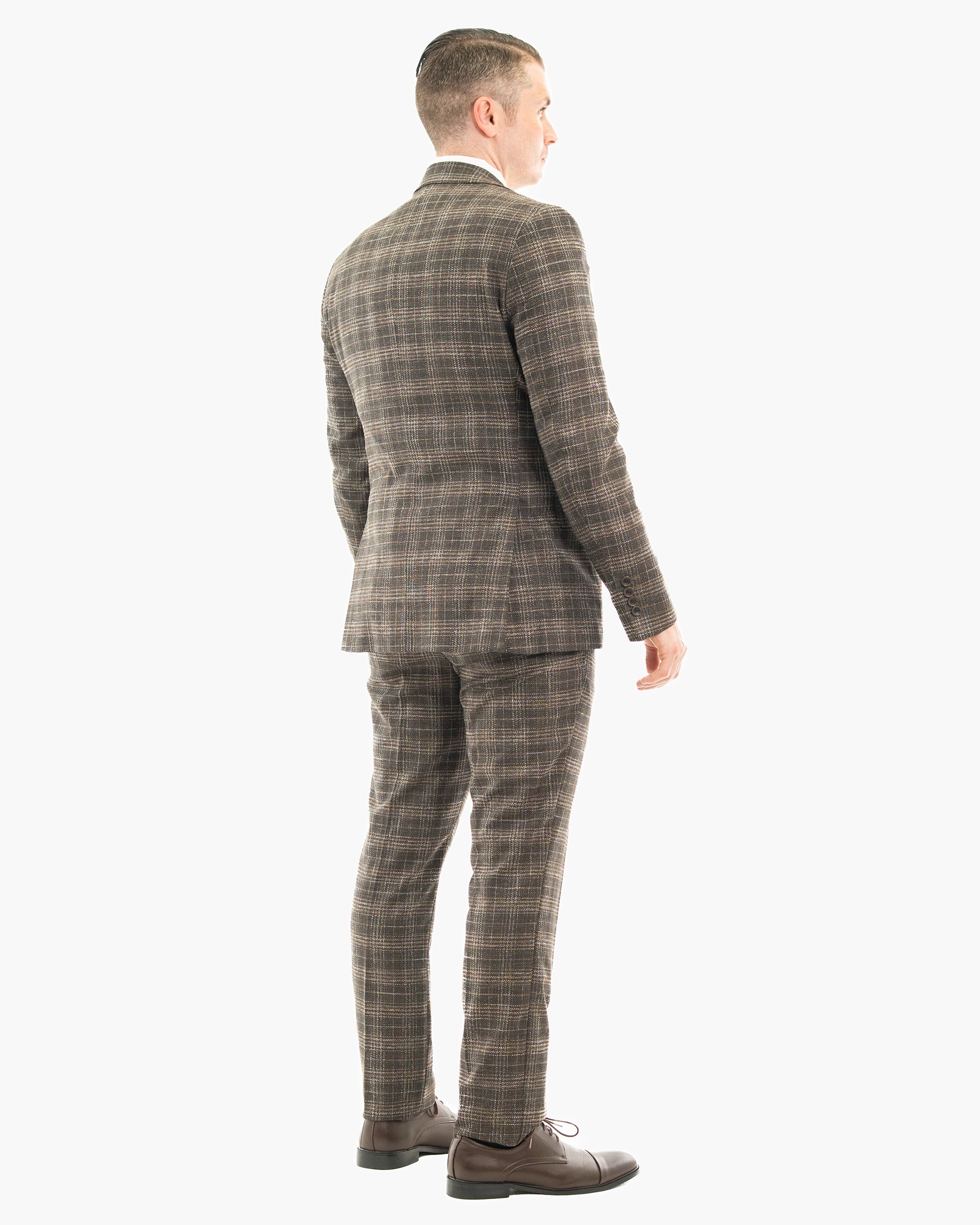 Taupe Plaid 3-Piece Tailored-Fit Suit