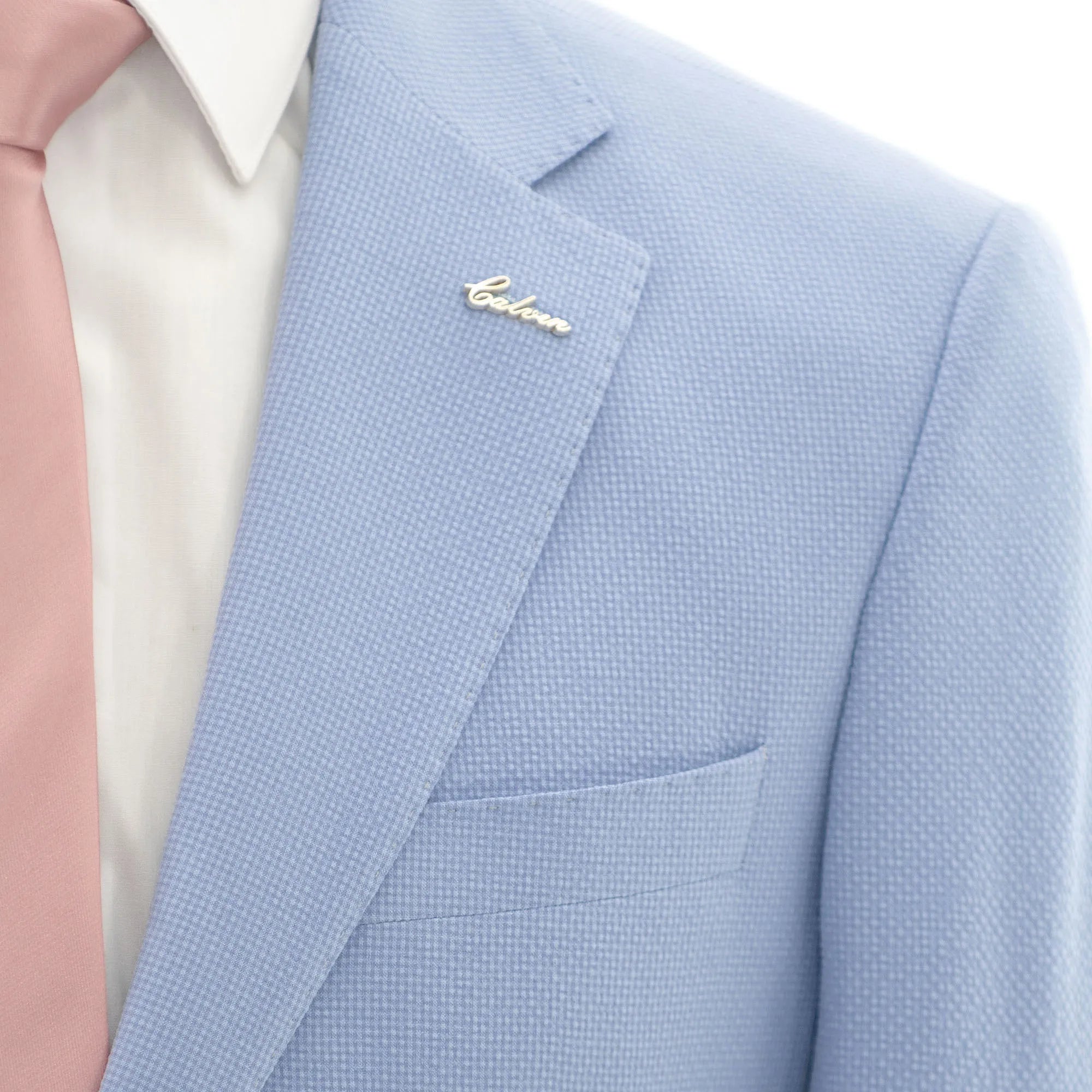 Chambray Blue Solid Seersucker Tailored-Fit Suit