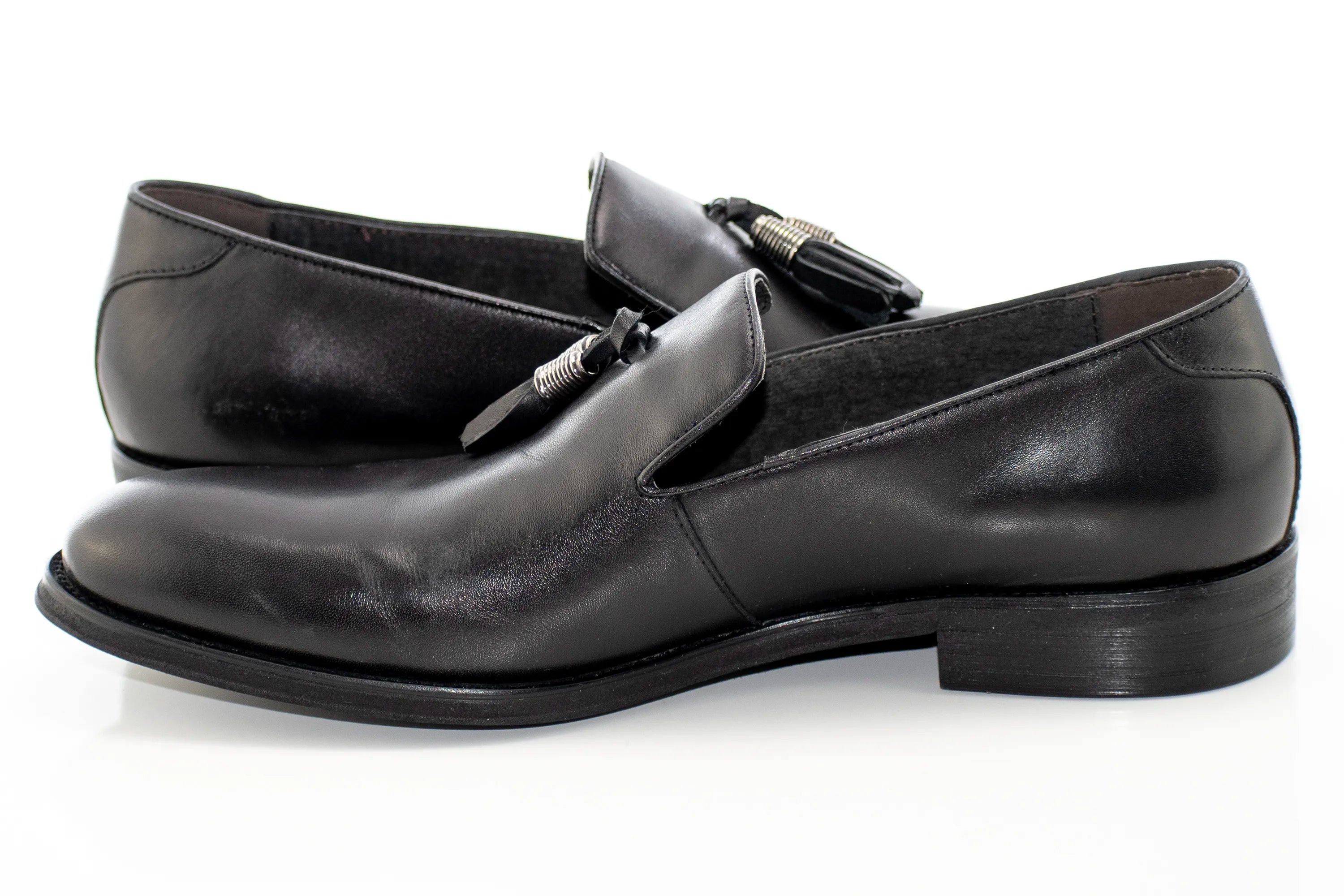 Black Leather Tasseled Dress Loafer