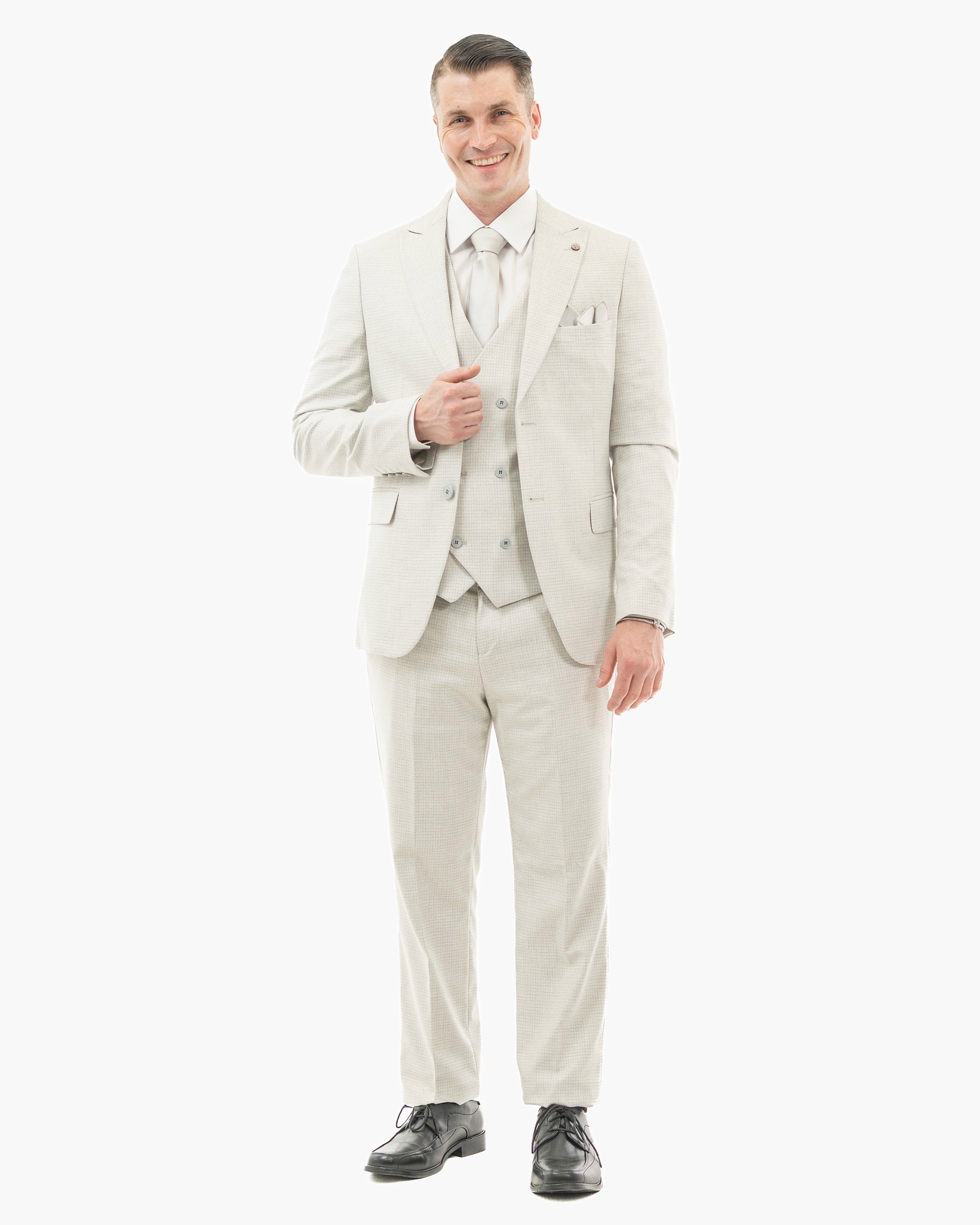 Ash Gray Pin Checked 3-Piece Tailored-Fit Suit