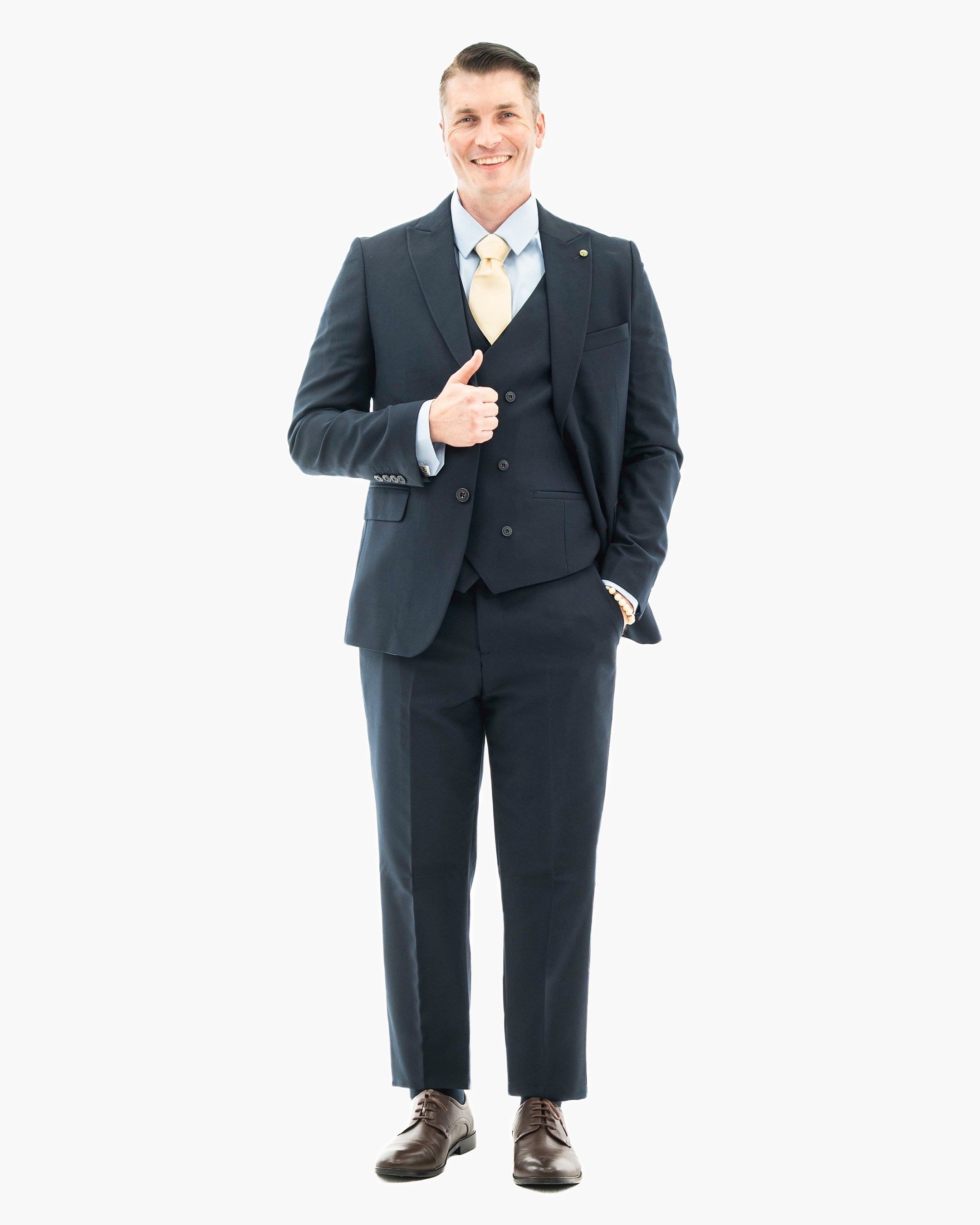 Navy Pebbled 3-Piece Tailored-Fit Suit