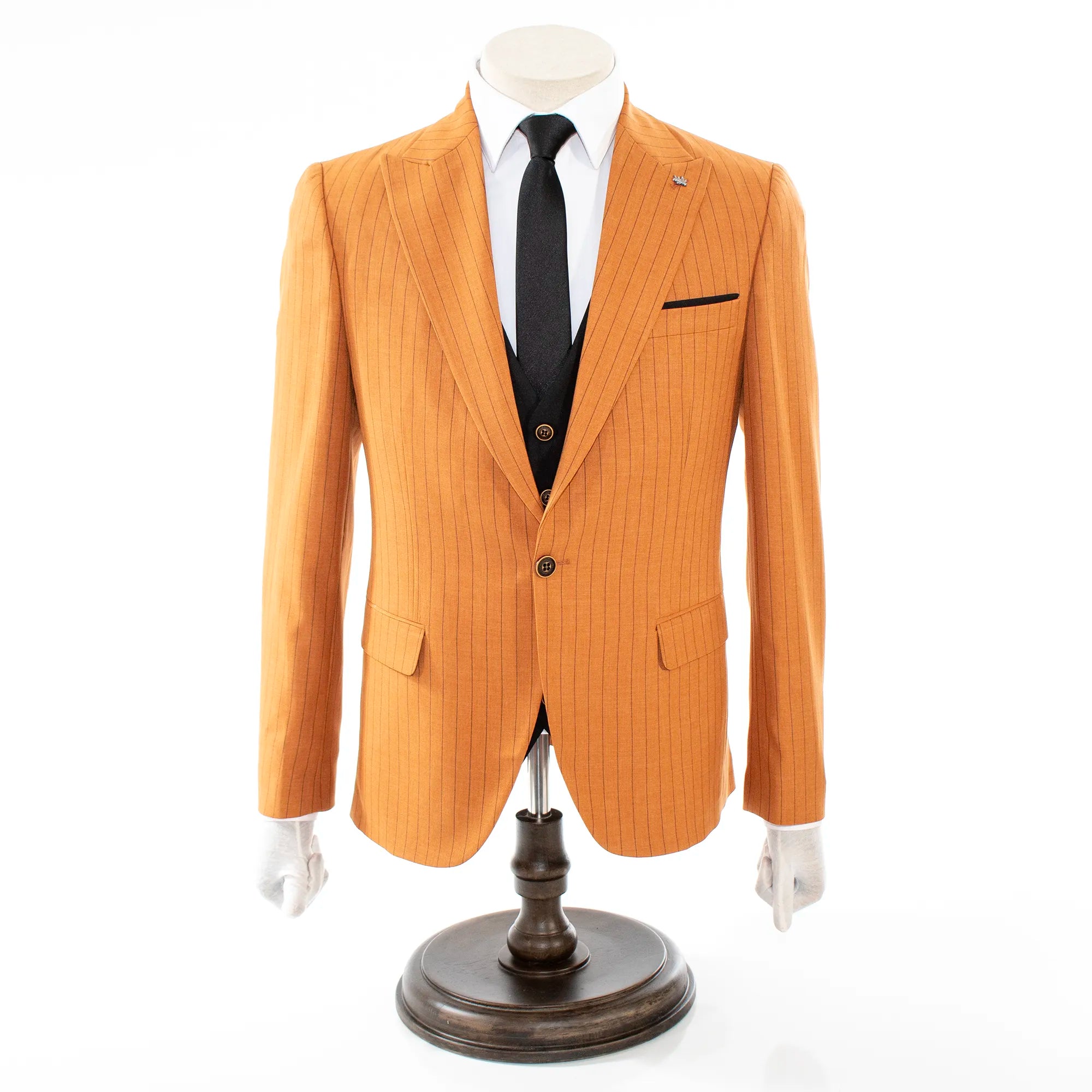 Men's Rust with Black Pinstripe 3-Piece Slim-Fit Suit