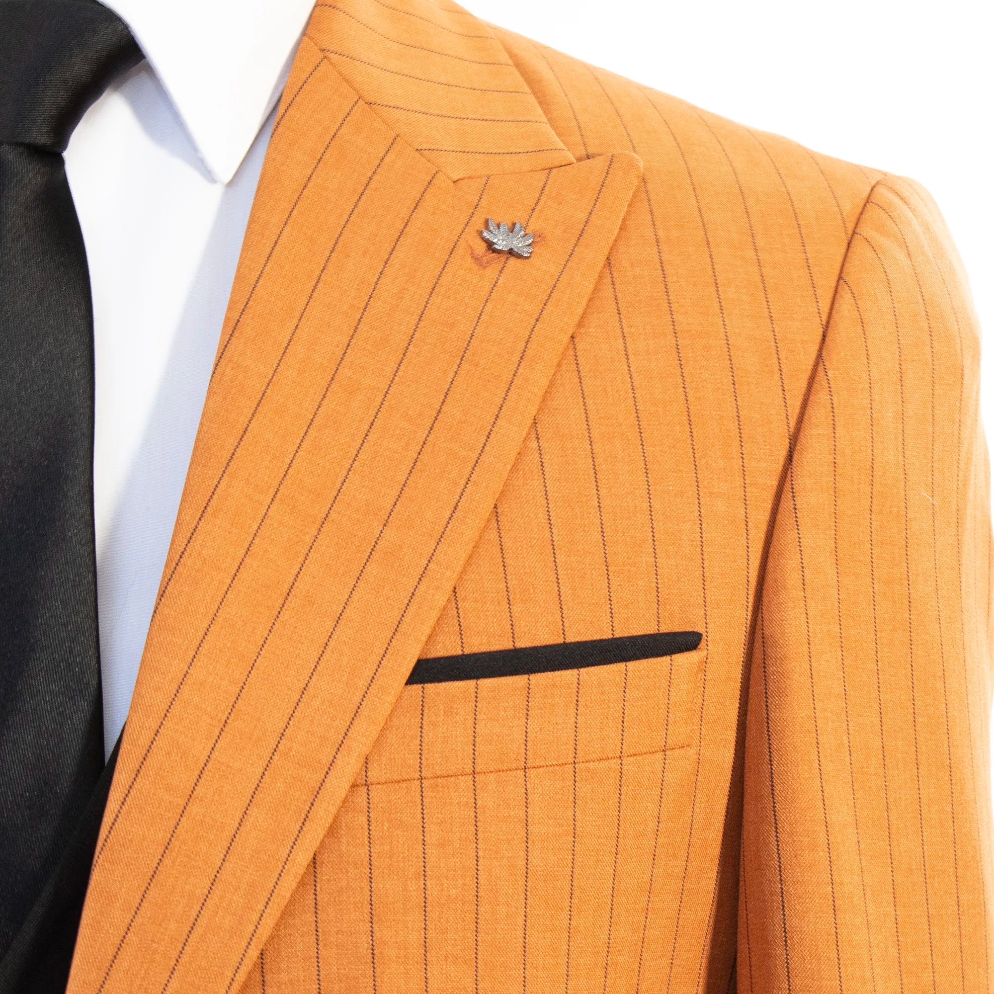 Men's Rust with Black Pinstripe 3-Piece Slim-Fit Suit