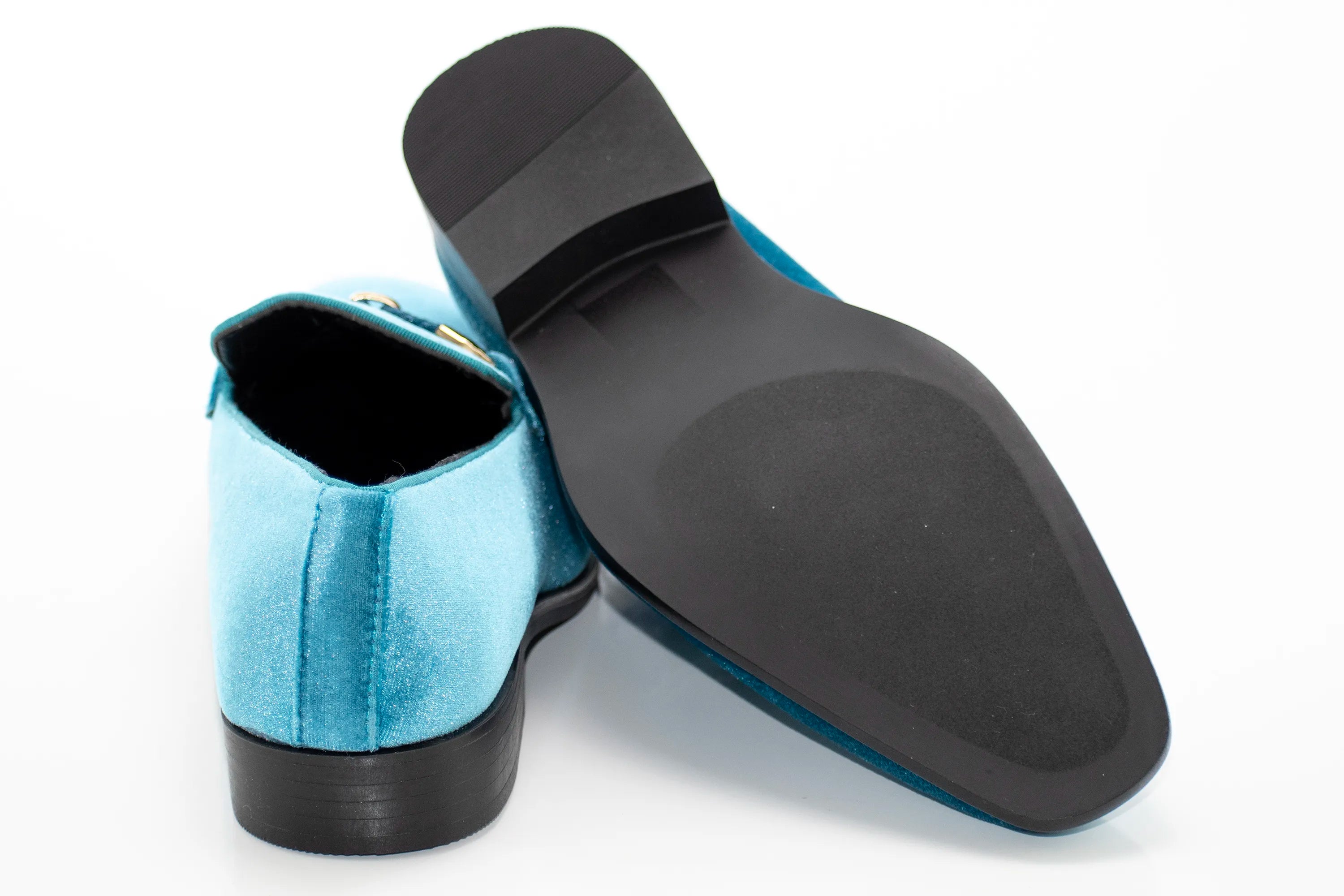 Turquoise Velvet Smoking Loafer with Braided Leather Snaffle