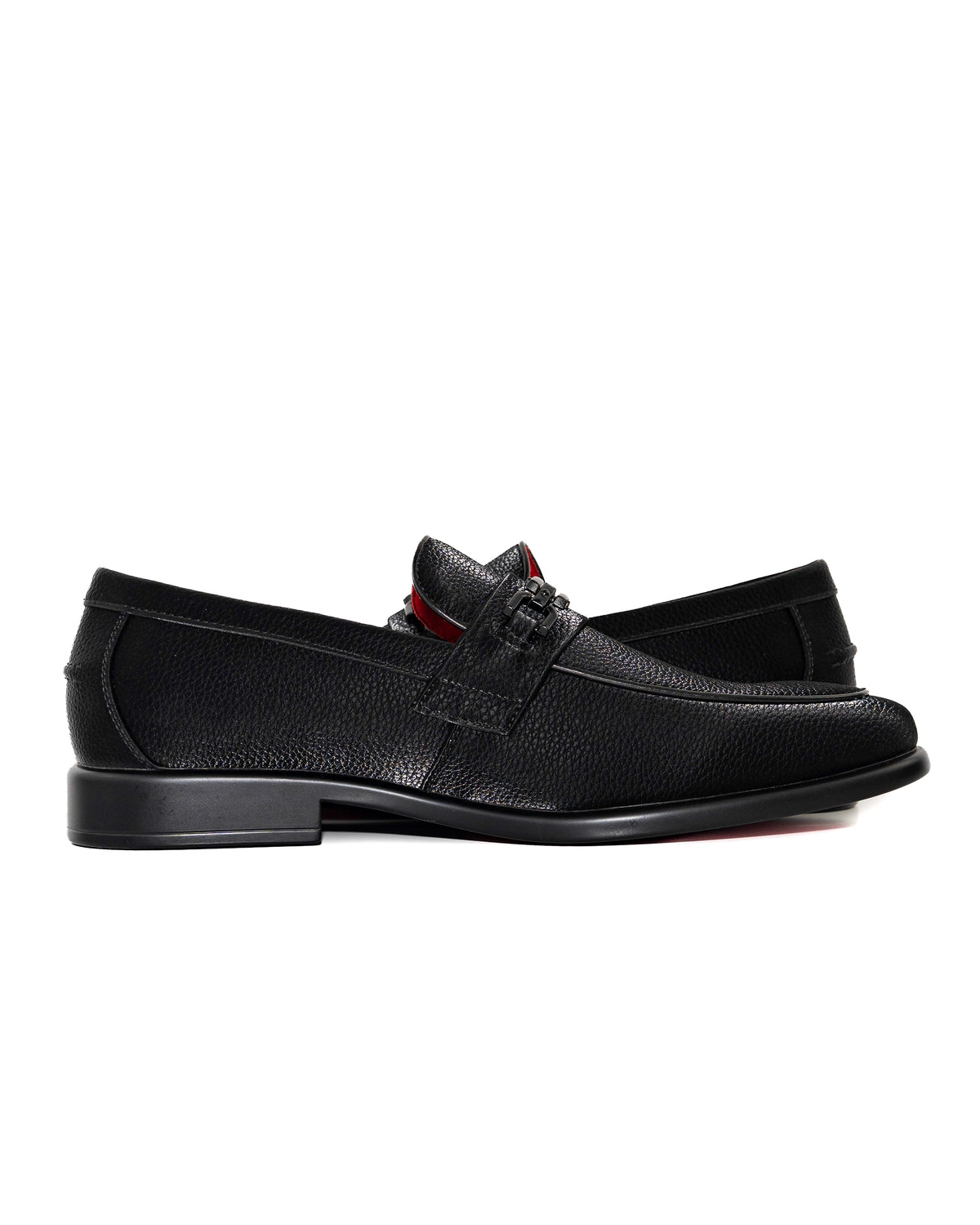 Black Split-Grain Leather Bit Dress Loafer Shoes | Outside View | Dolce Vesta