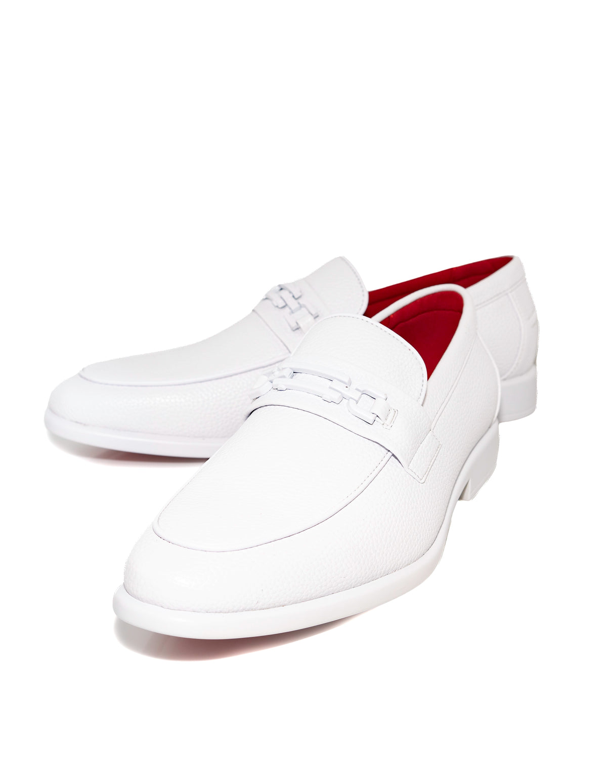 White Split-Grain Leather Bit Dress Loafer Shoes | Front View | Dolce Vesta