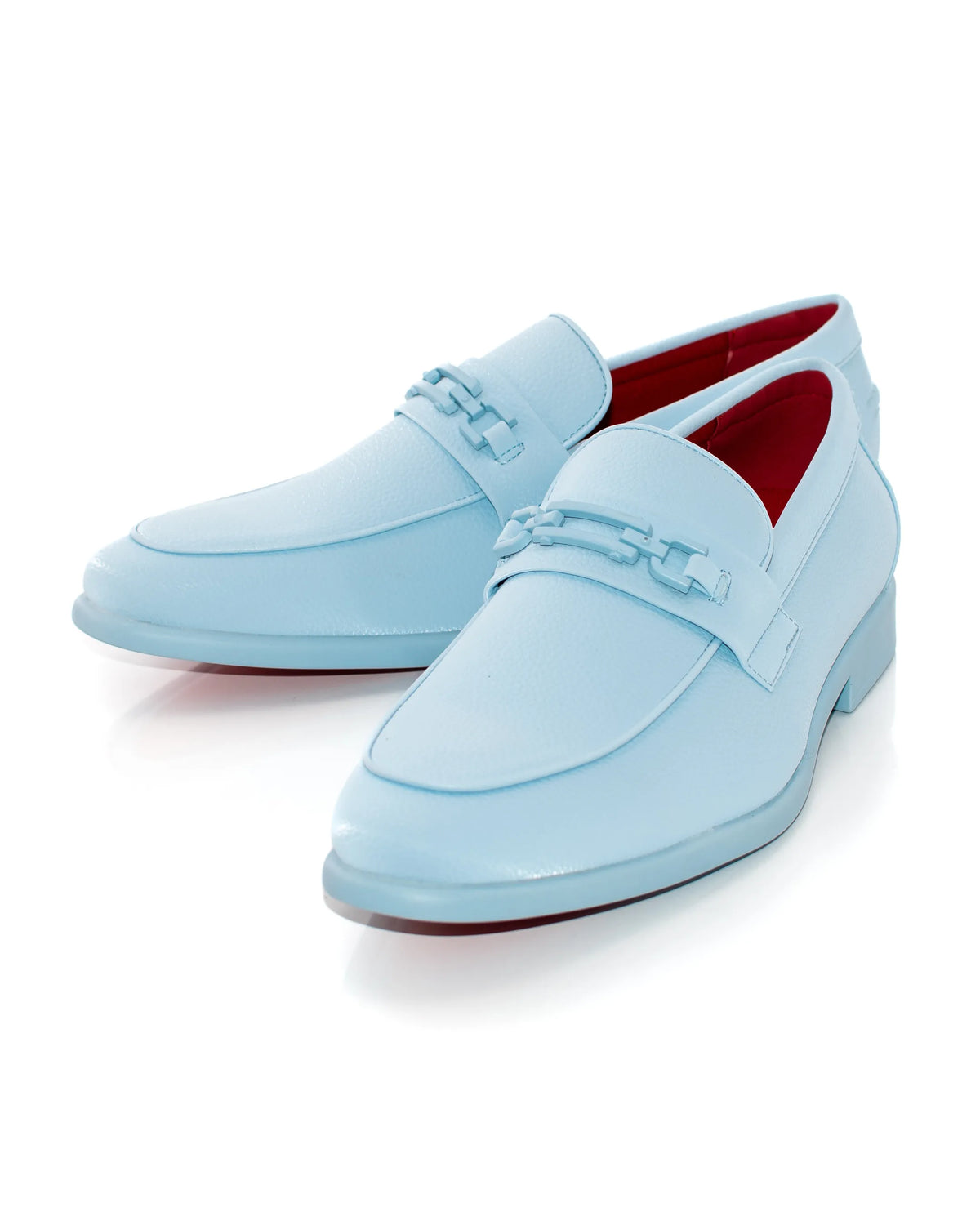 Light Blue Split-Grain Leather Bit Dress Loafer Shoes | Front View | Dolce Vesta