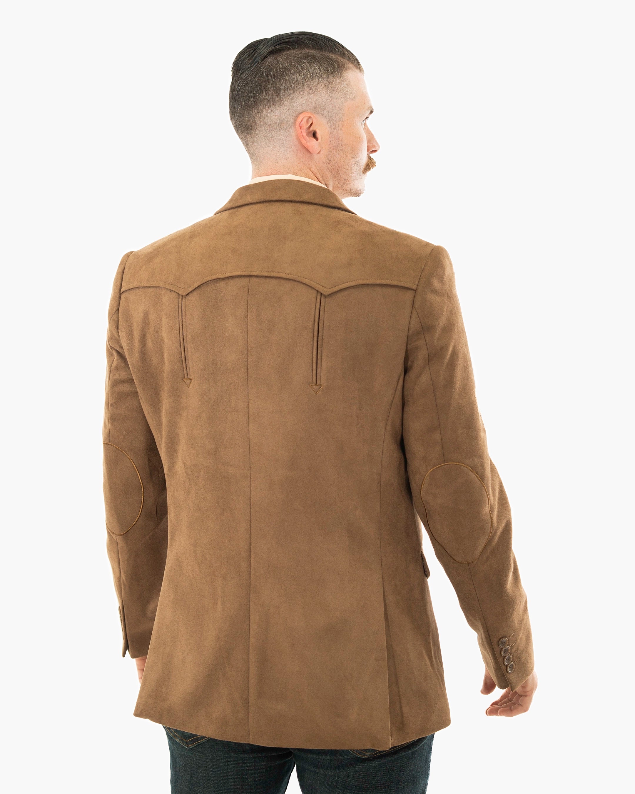 Brown Western Modern-fit Blazer with Suede Yokes | Back | Dolce Vesta