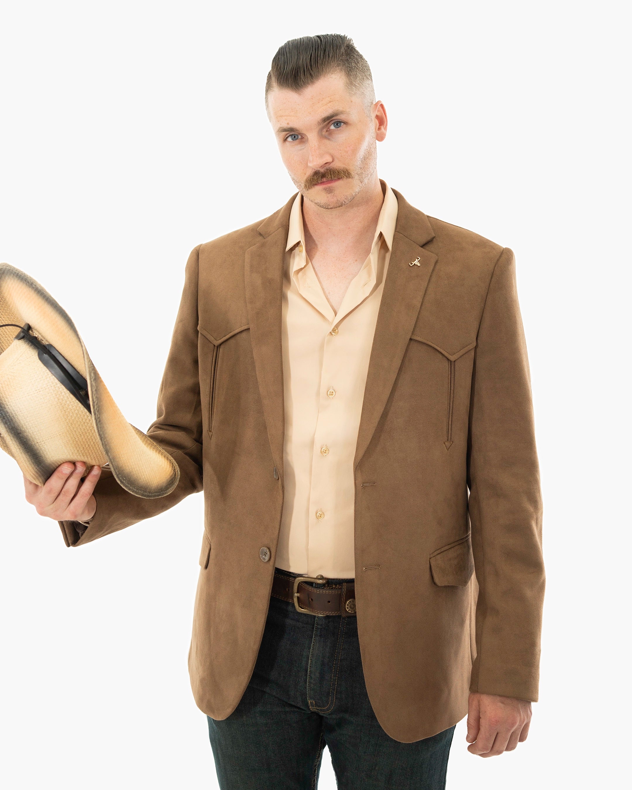 Brown Western Modern-fit Blazer with Suede Yokes | Front | Dolce Vesta