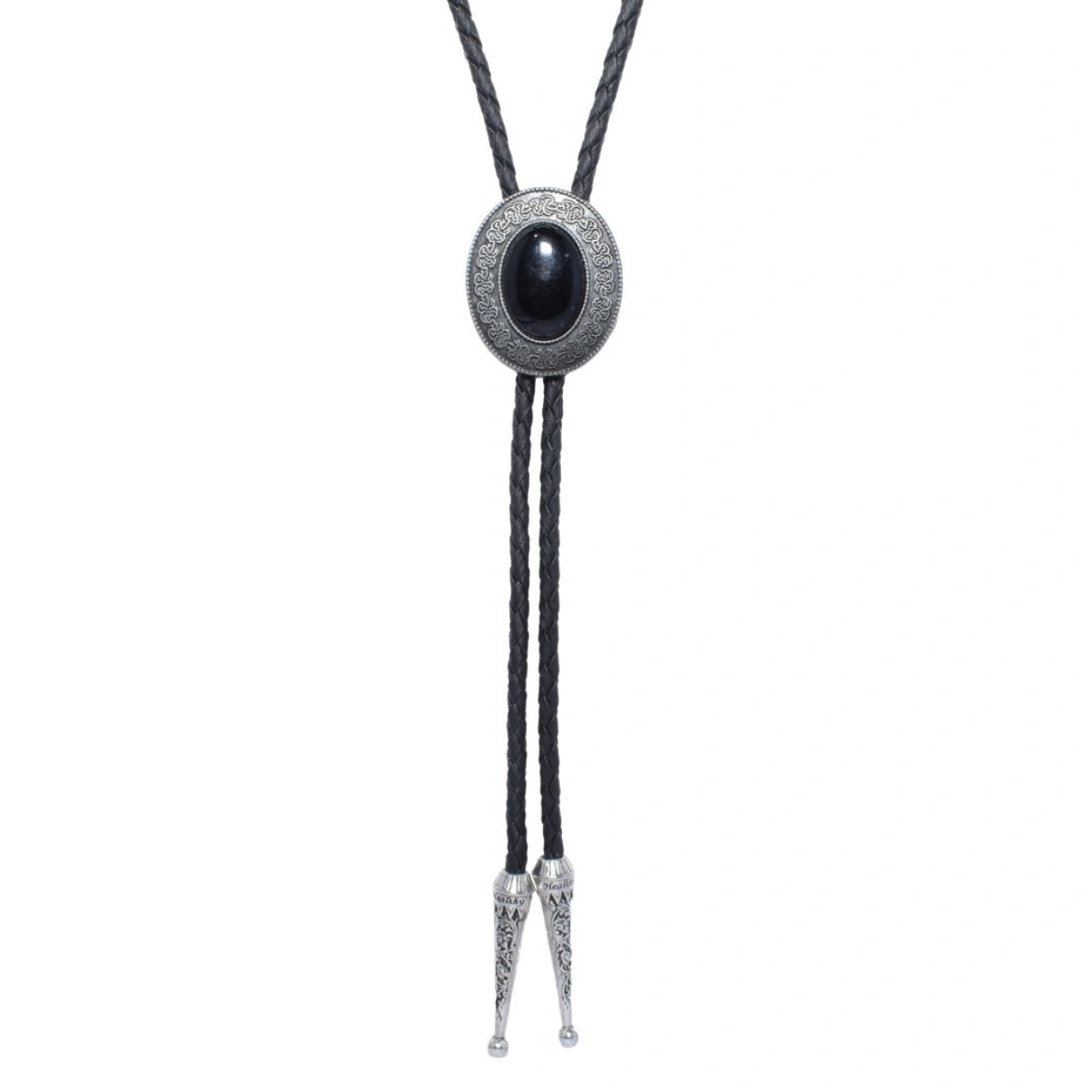 Gunmetal Bolo Tie With Black Oval Stone