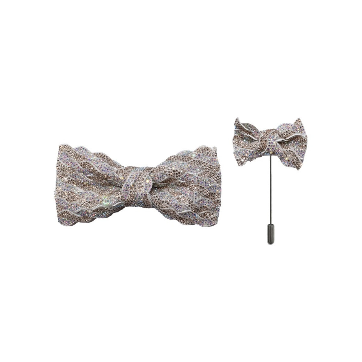 Crimson and Gold Wave Rhinestone Bow Tie and Lapel Pin