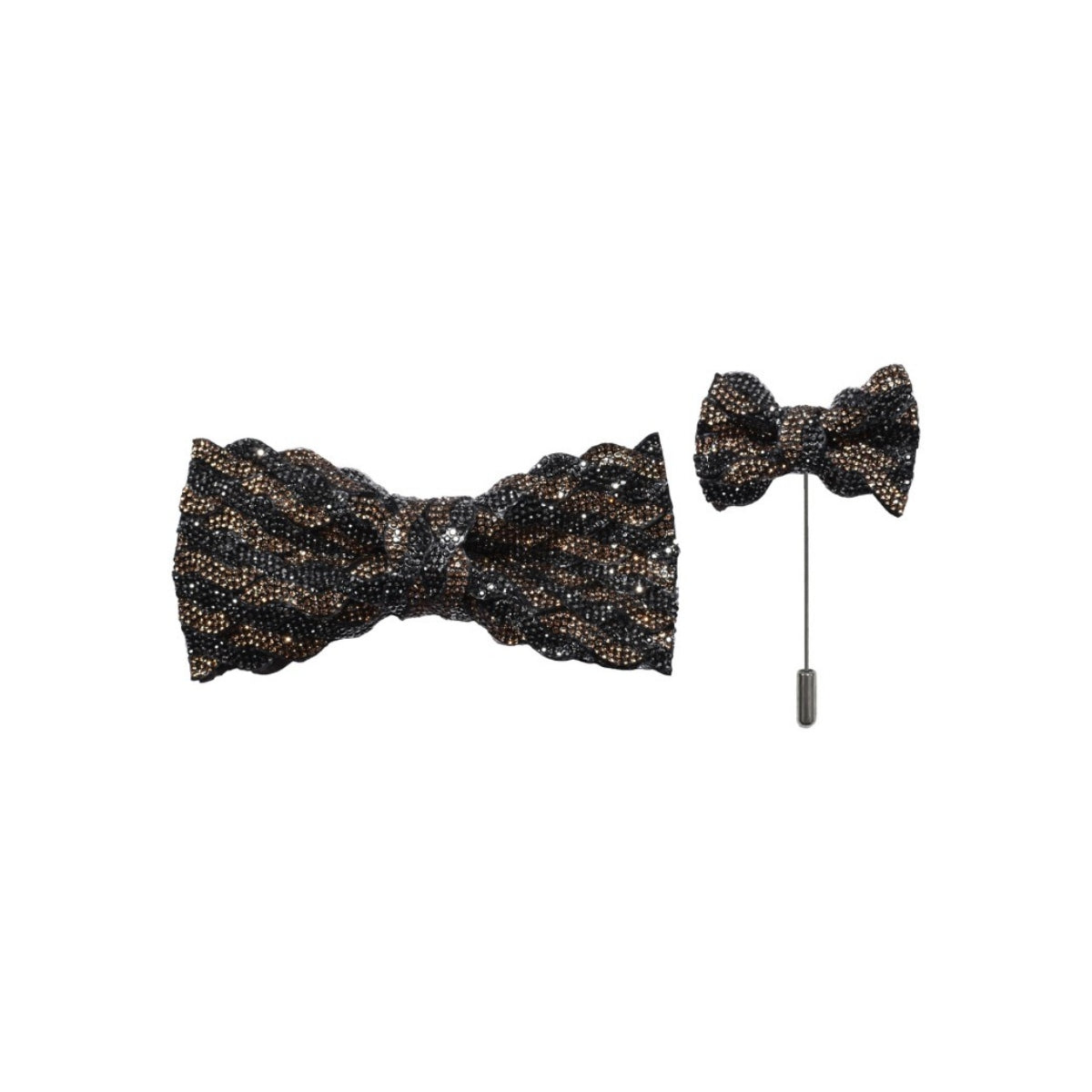 Crimson and Gold Wave Rhinestone Bow Tie and Lapel Pin
