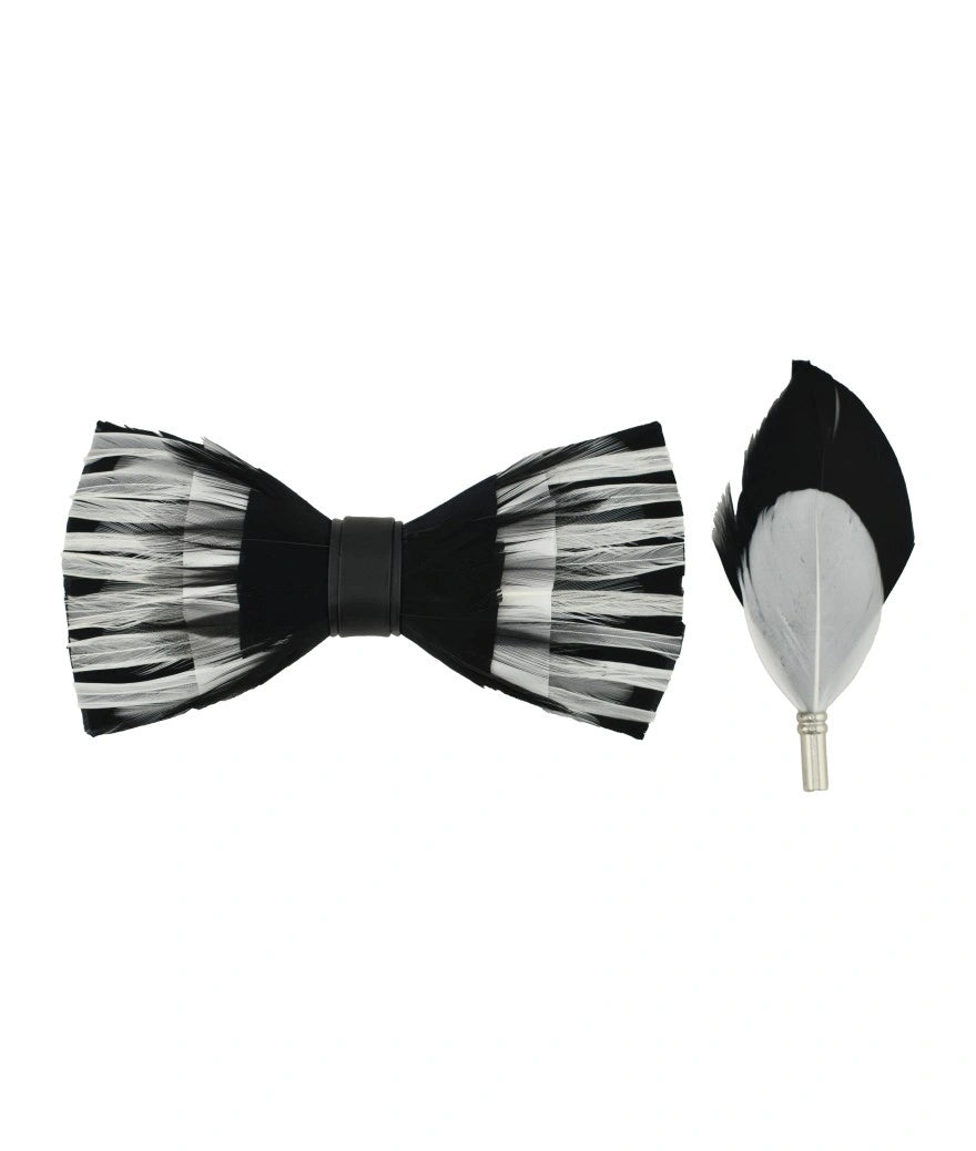Feather Bow-Tie And Lapel Pin Set