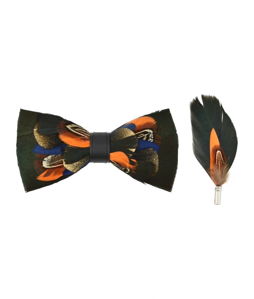 Feather Bow-Tie And Lapel Pin Set
