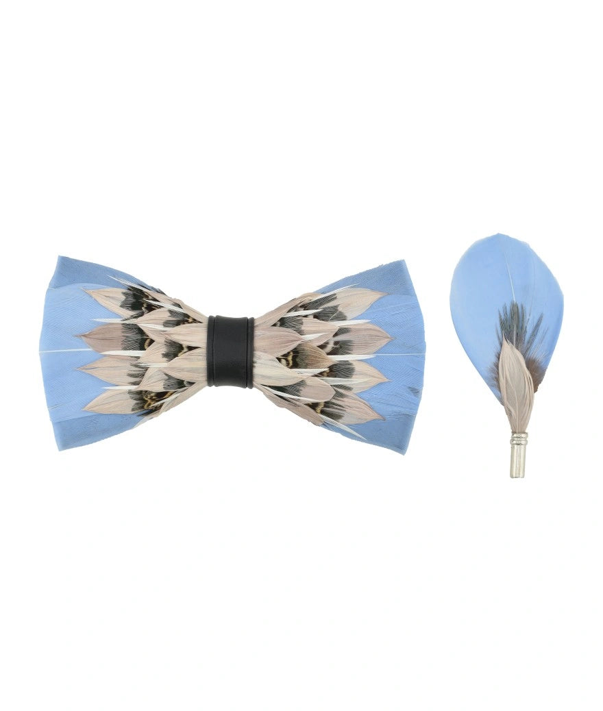 Feather Bow-Tie And Lapel Pin Set