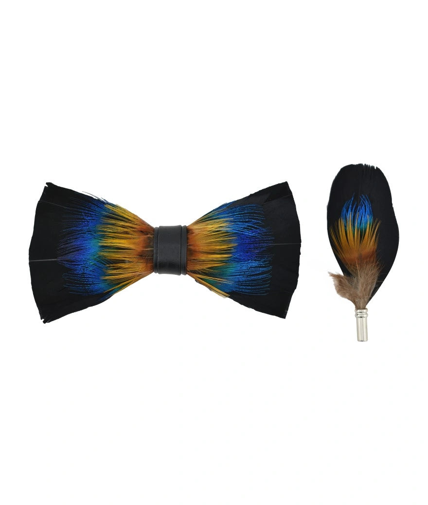Feather Bow-Tie And Lapel Pin Set