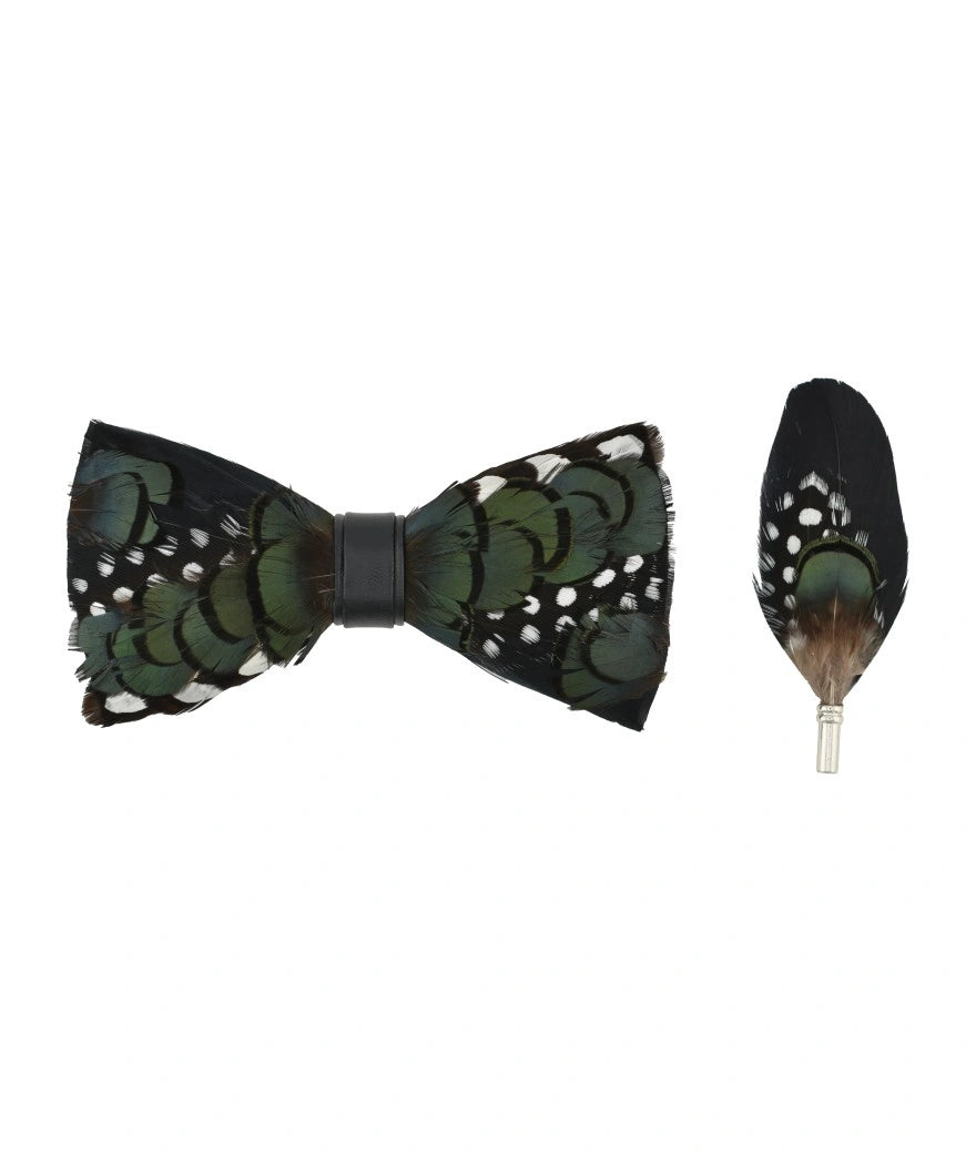 Feather Bow-Tie And Lapel Pin Set