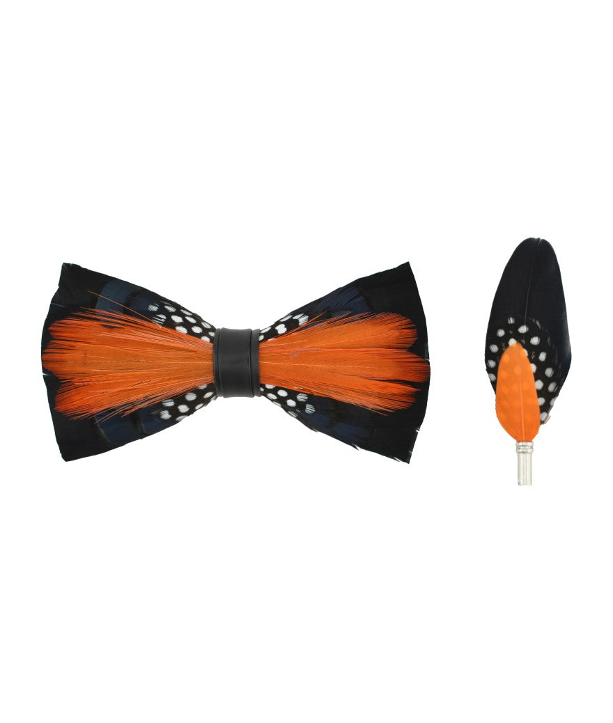 Feather Bow-Tie And Lapel Pin Set