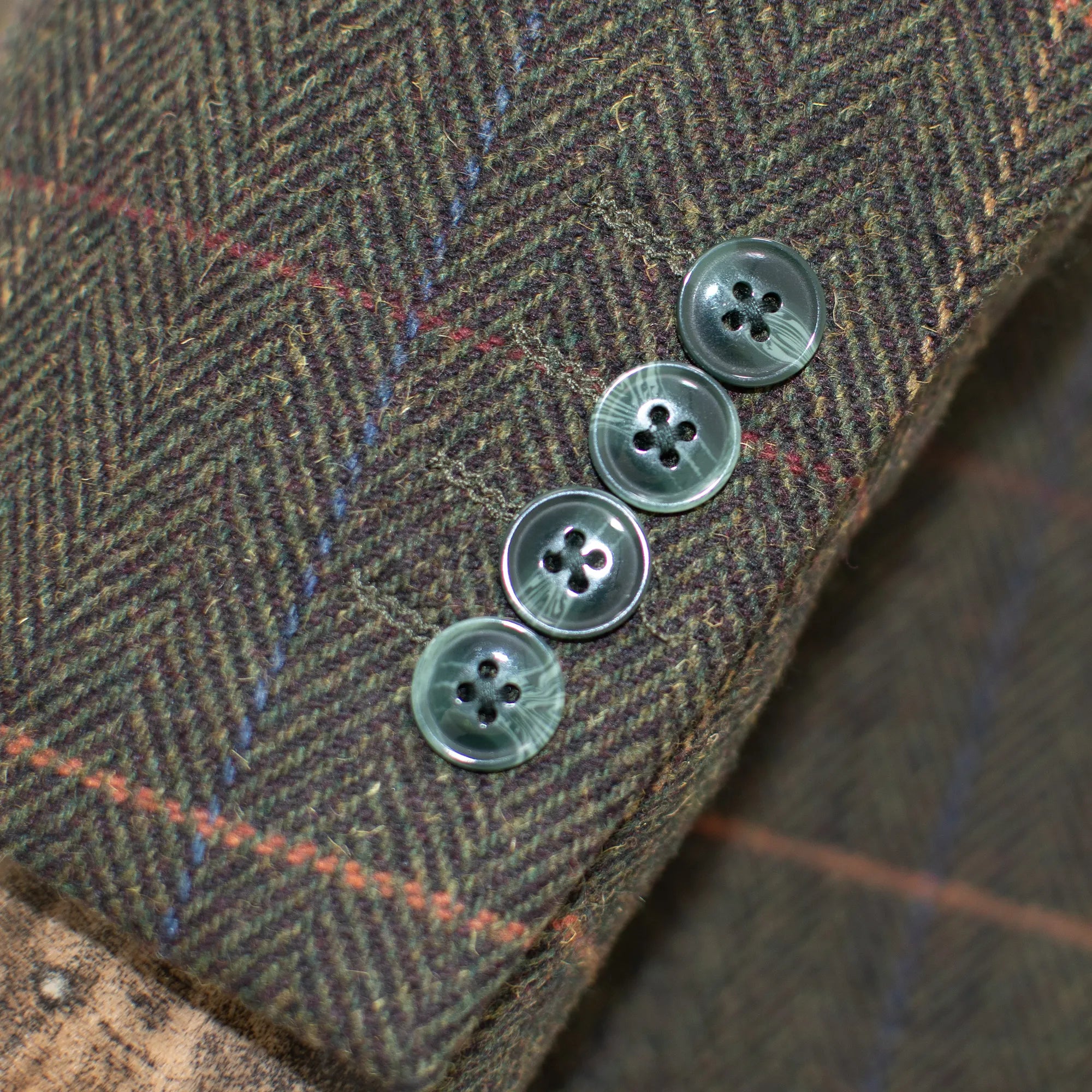Green Windowpane Herringbone 3-Piece Slim-Fit Suit