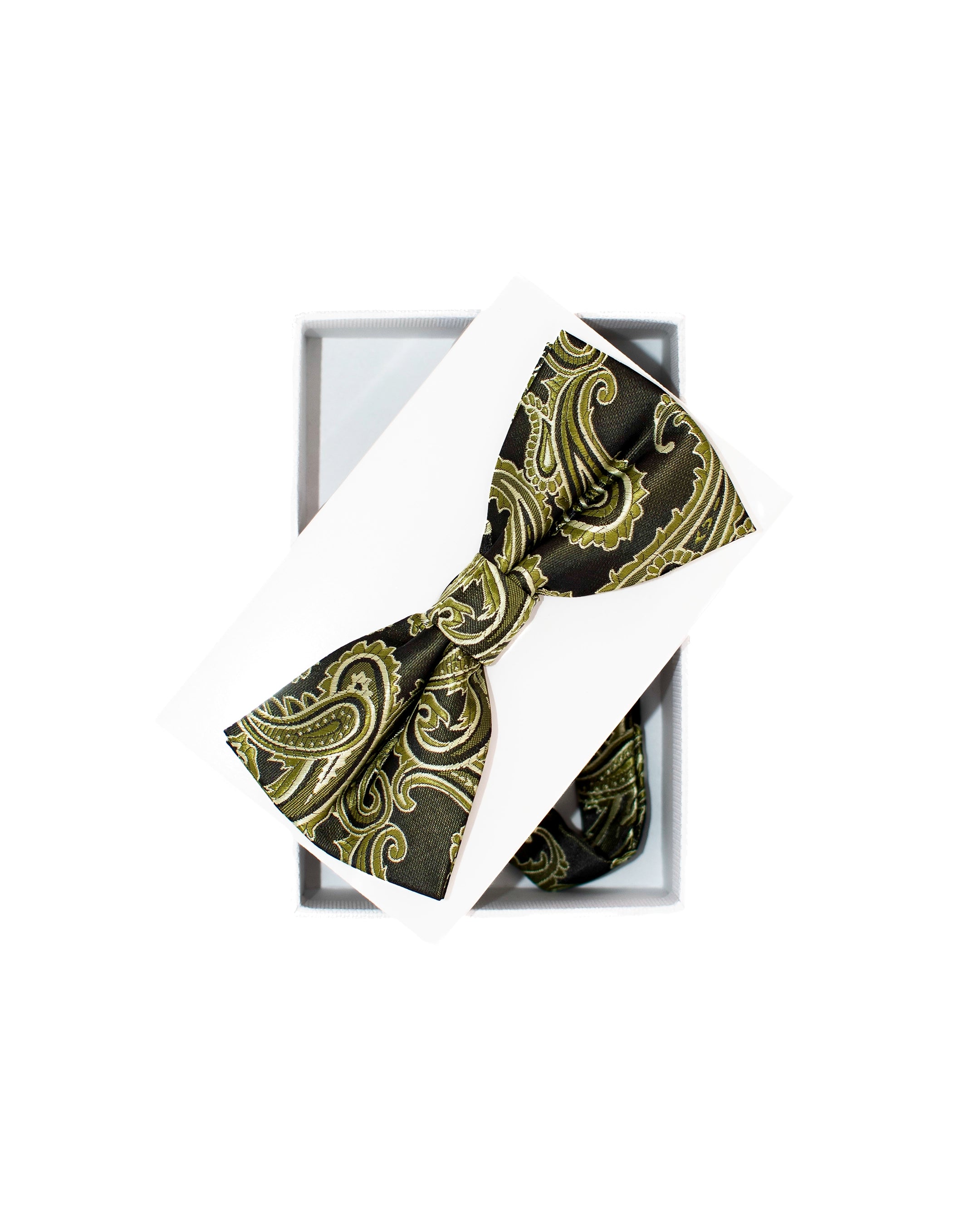 Black and Olive Paisley Pre-Tie Bow Tie with Matching Handkerchief | Dolce Vesta | One Size Fits All