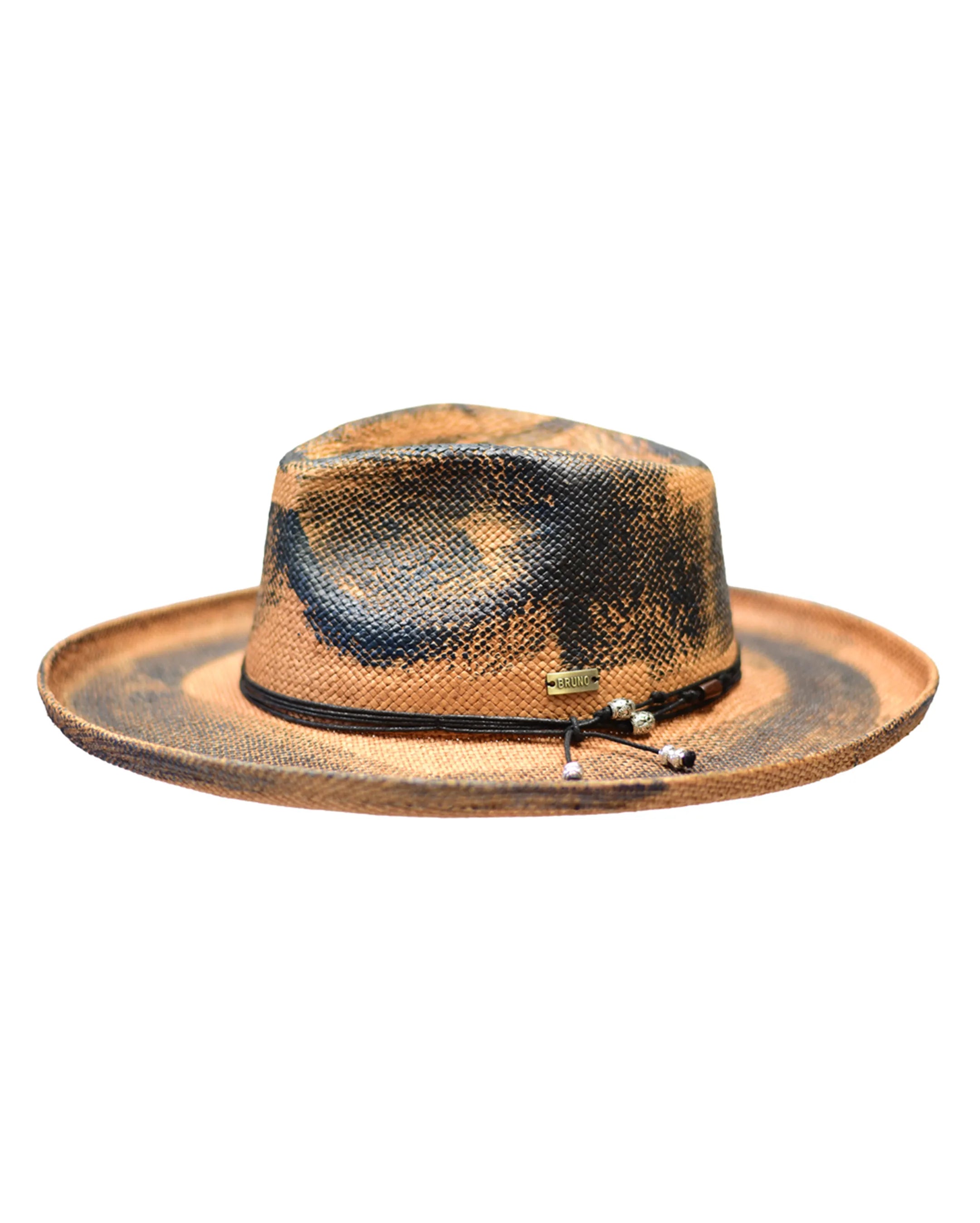 Natural Straw Distressed Fedora Hat with Wide Pencil Curl Brim