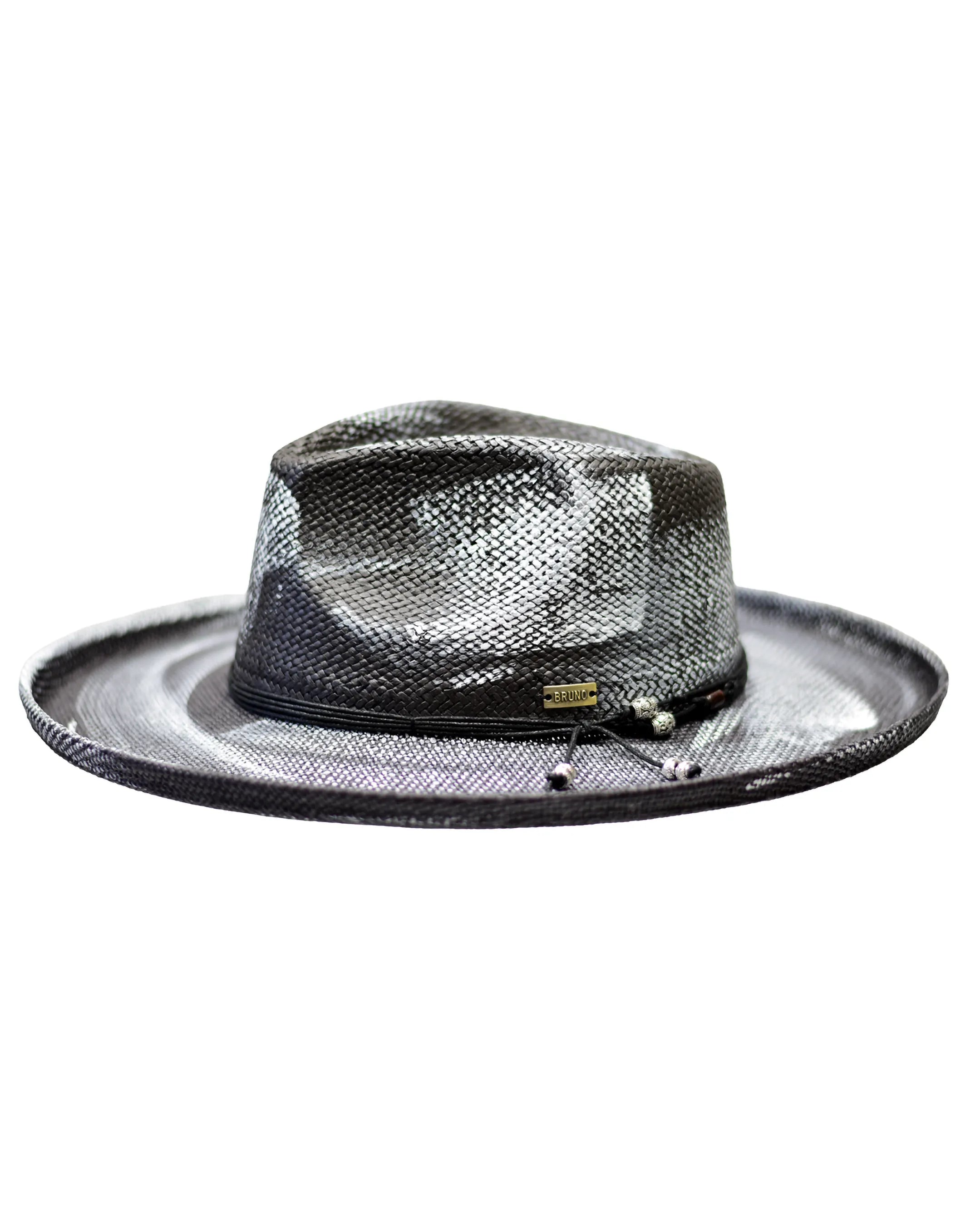 Natural Straw Distressed Fedora Hat with Wide Pencil Curl Brim