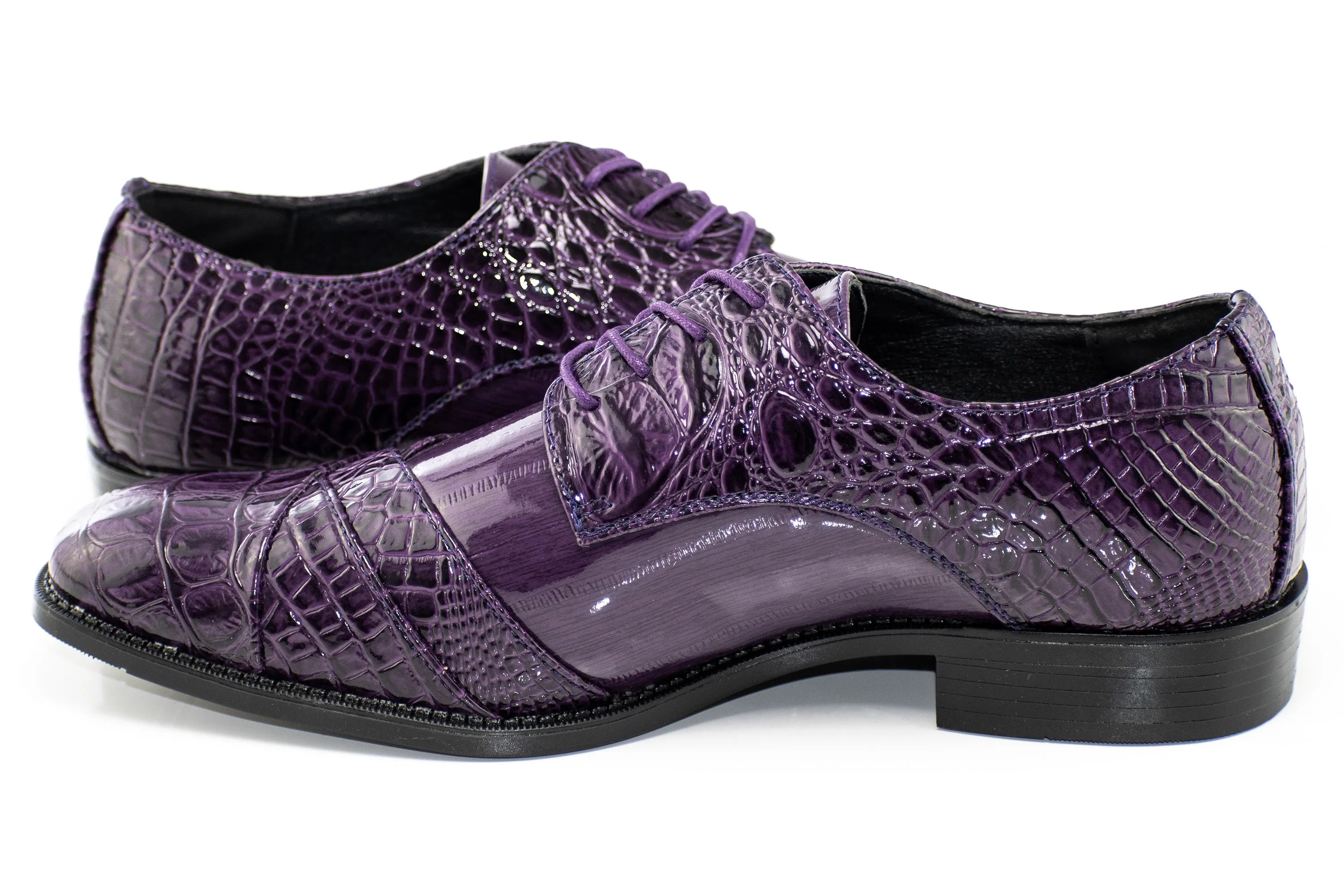 Aligator Textured Folded Cap-Toe Dress Shoe