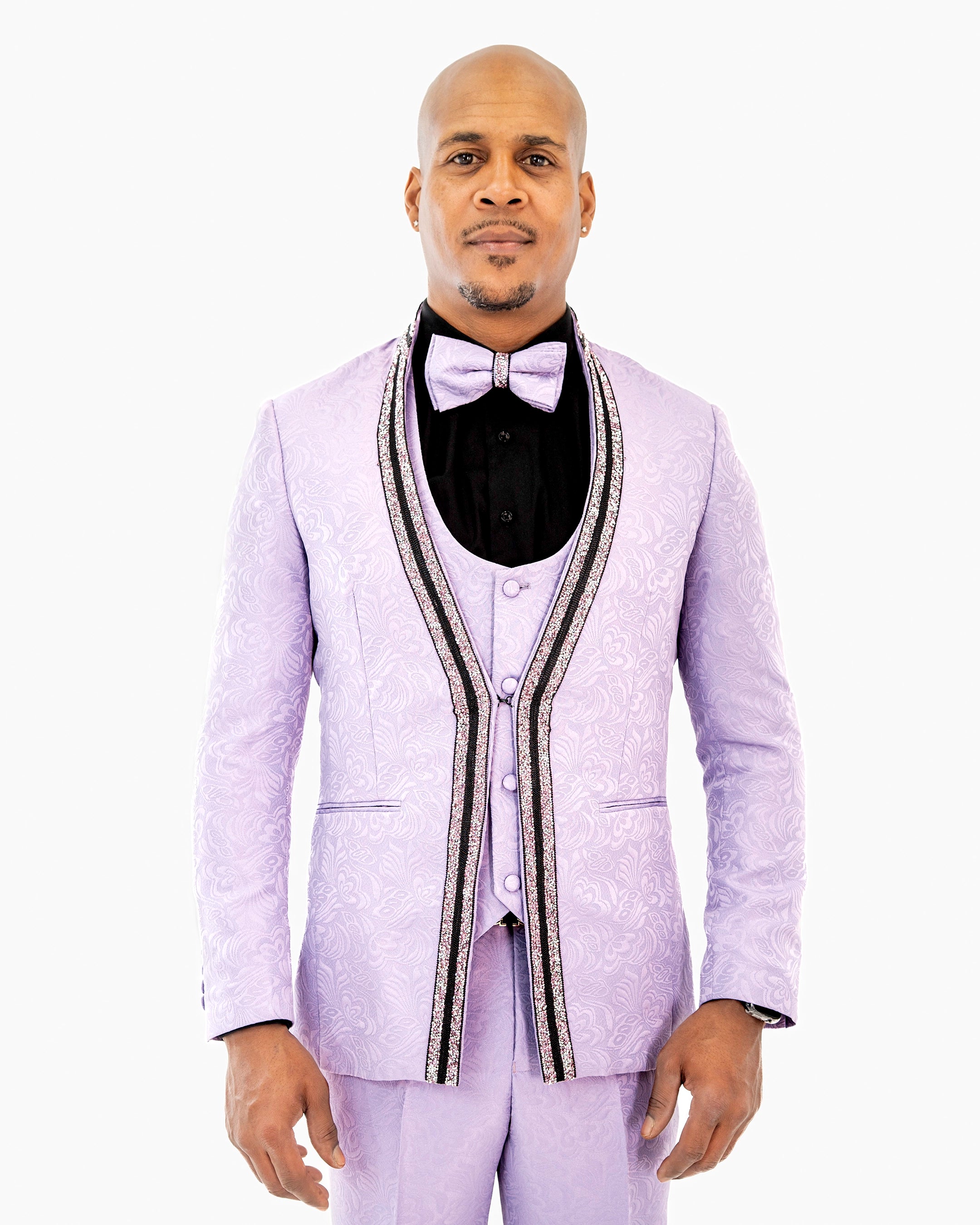 Lavender Baroque No-Lapel 3-Piece Slim-Fit Tuxedo
