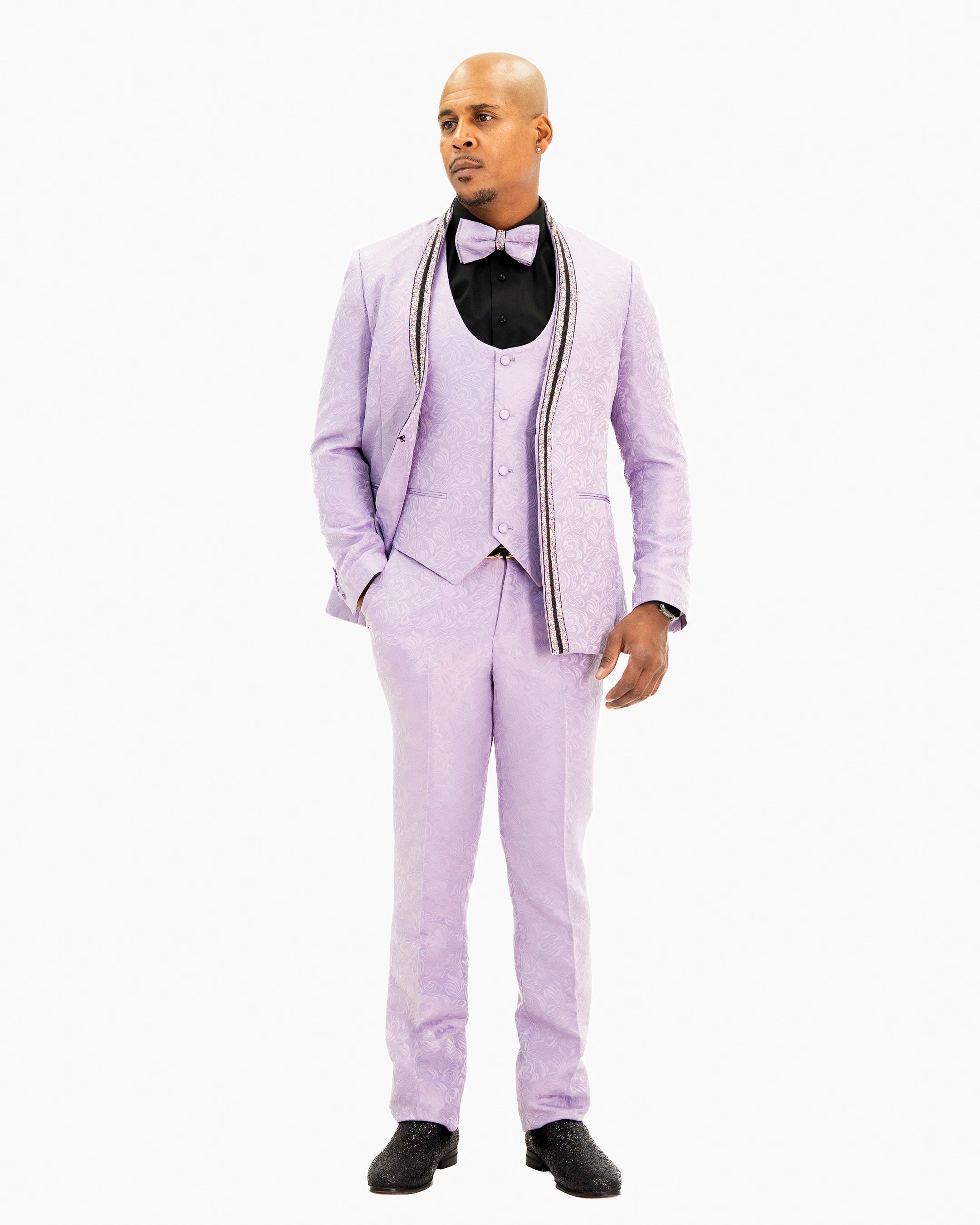 Lavender Baroque No-Lapel 3-Piece Slim-Fit Tuxedo