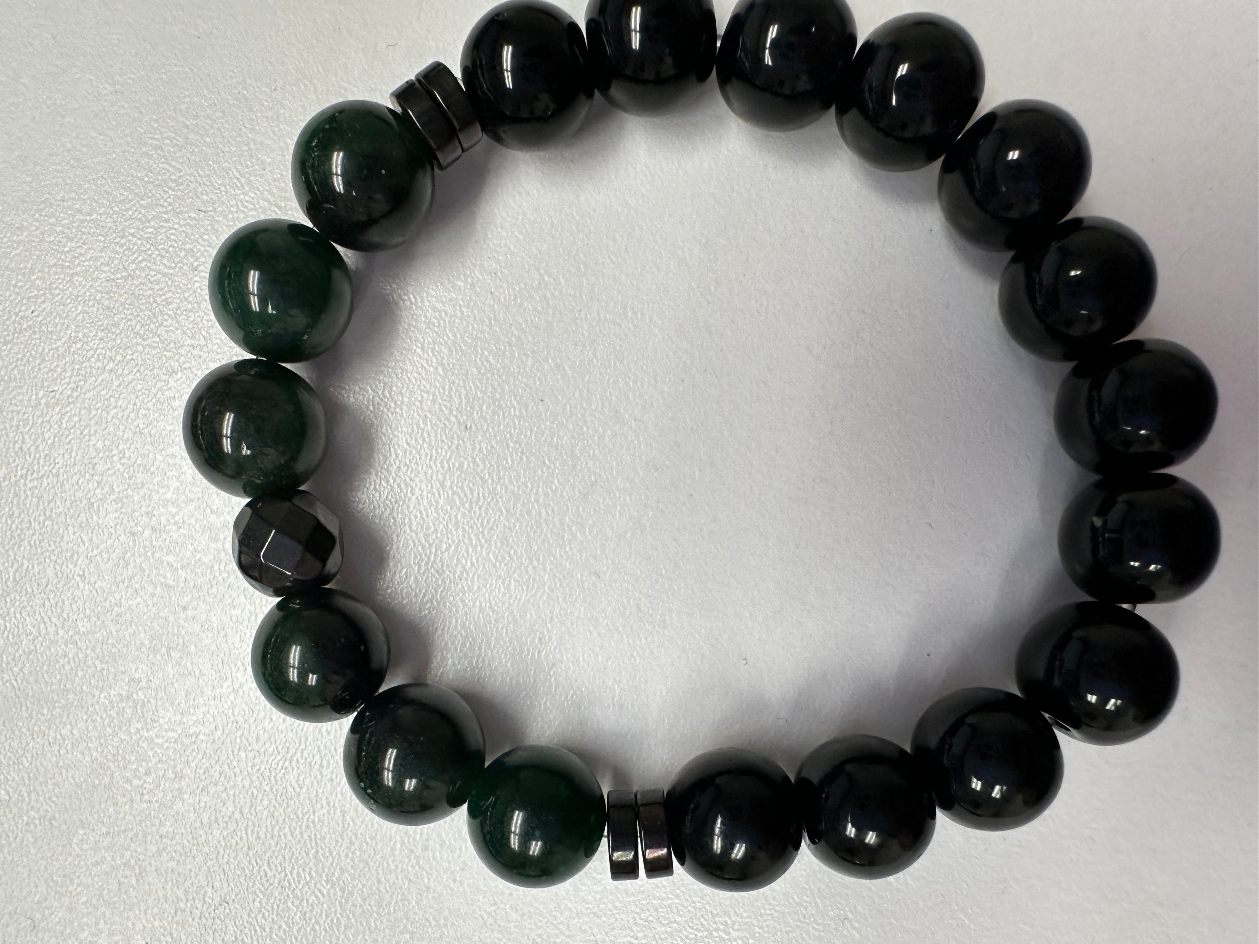 Unisex Large Bead and Double Metal Spacers Bracelet