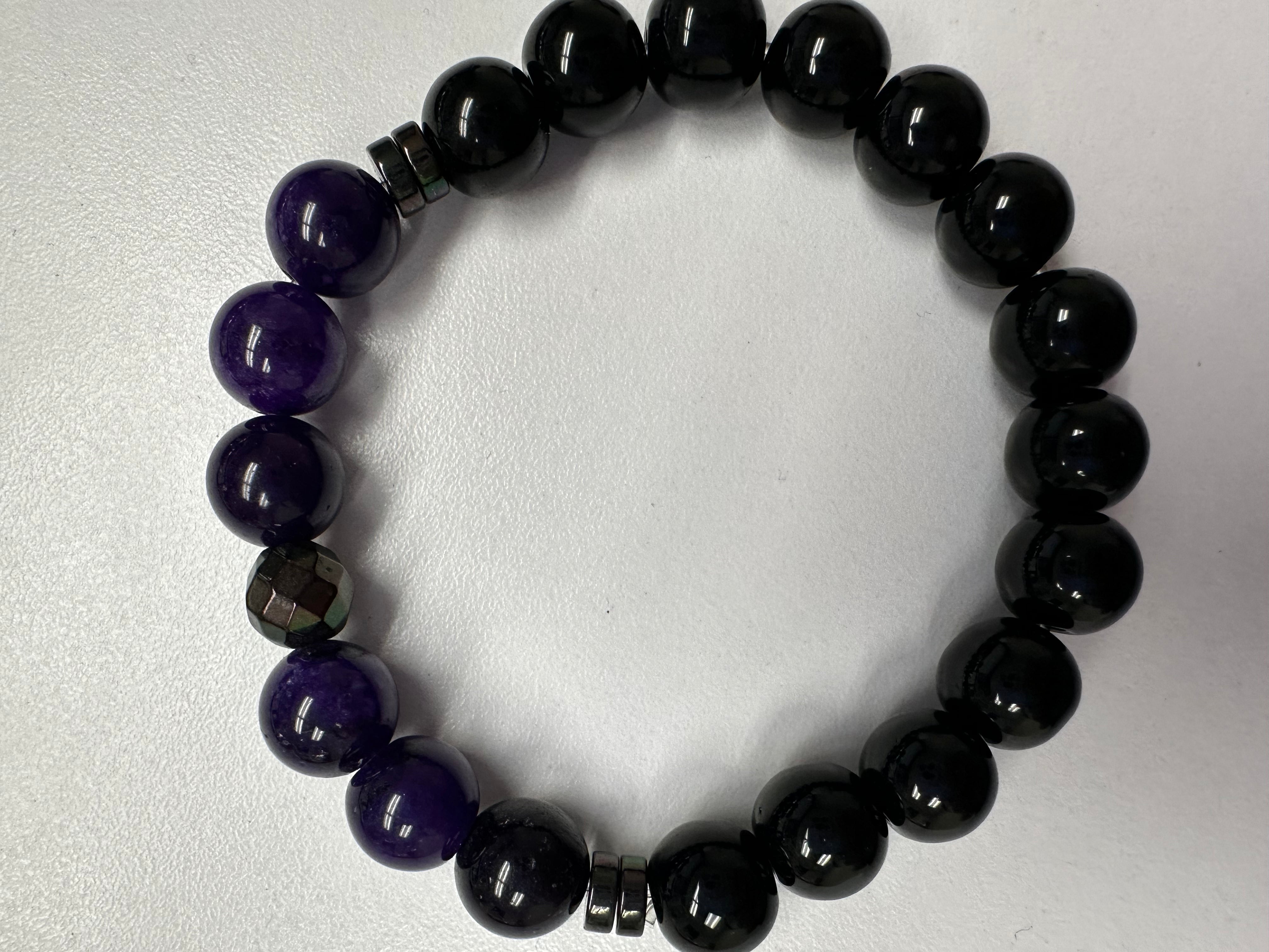 Unisex Large Bead and Double Metal Spacers Bracelet