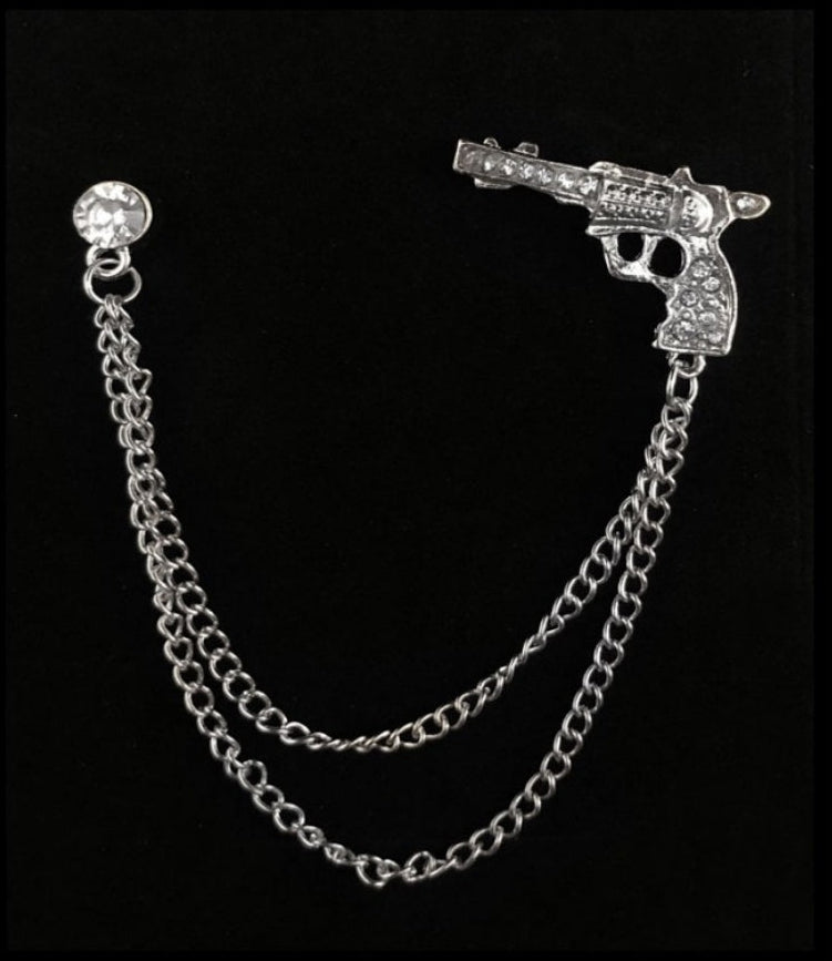 Gun-Shaped Chain Lapel Pin