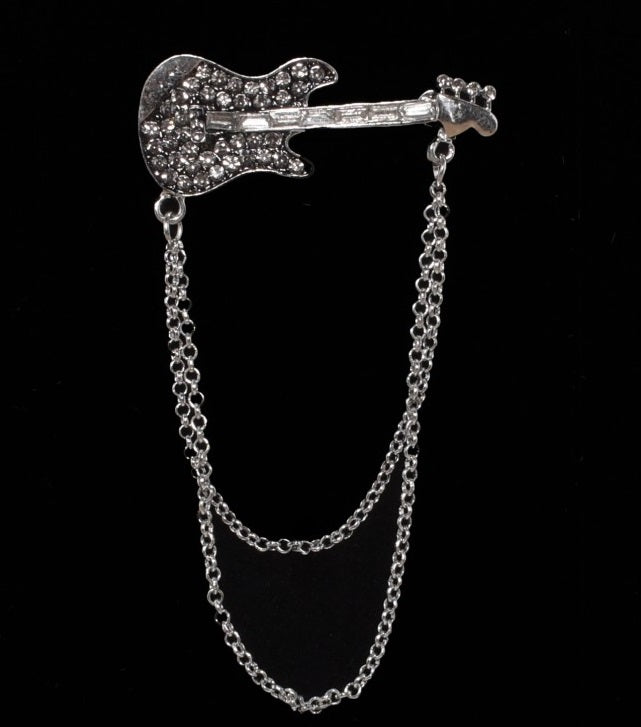 Bass Guitar Chain Brooch Lapel Pin