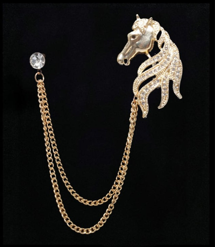 Jeweled Horse Chain Lapel Pin