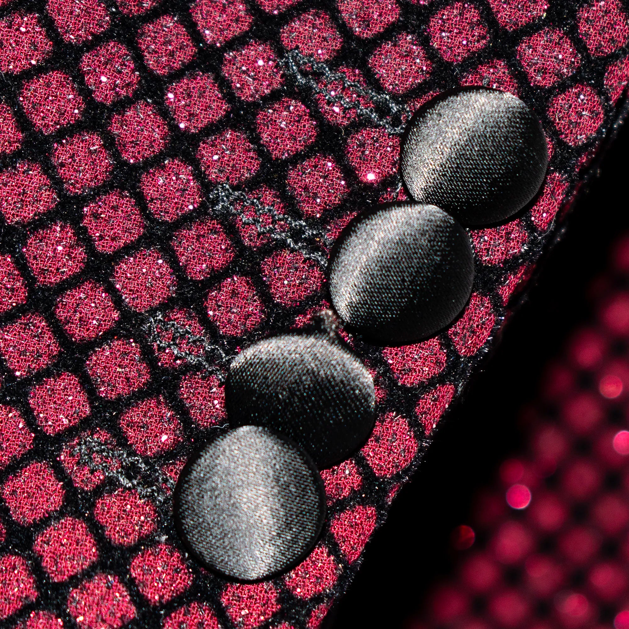 Burgundy Glitter Fishnet Slim-Fit Tuxedo Jacket