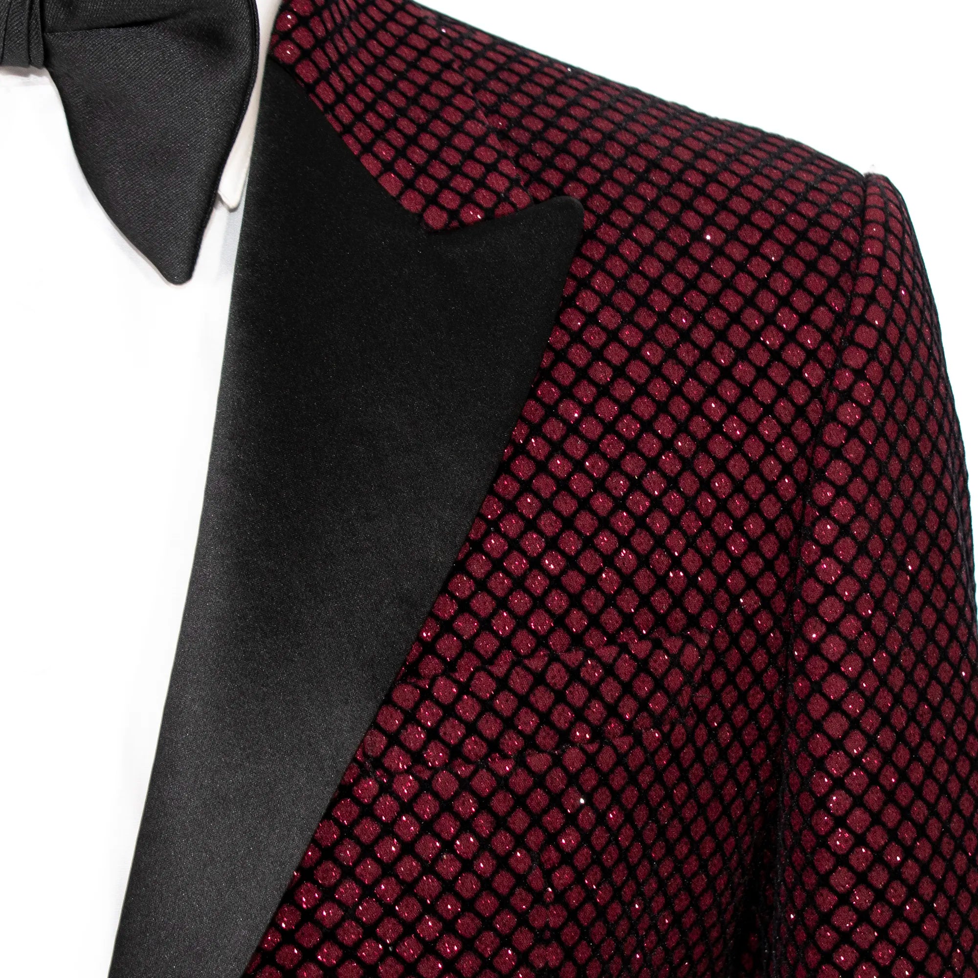 Burgundy Glitter Fishnet Slim-Fit Tuxedo Jacket