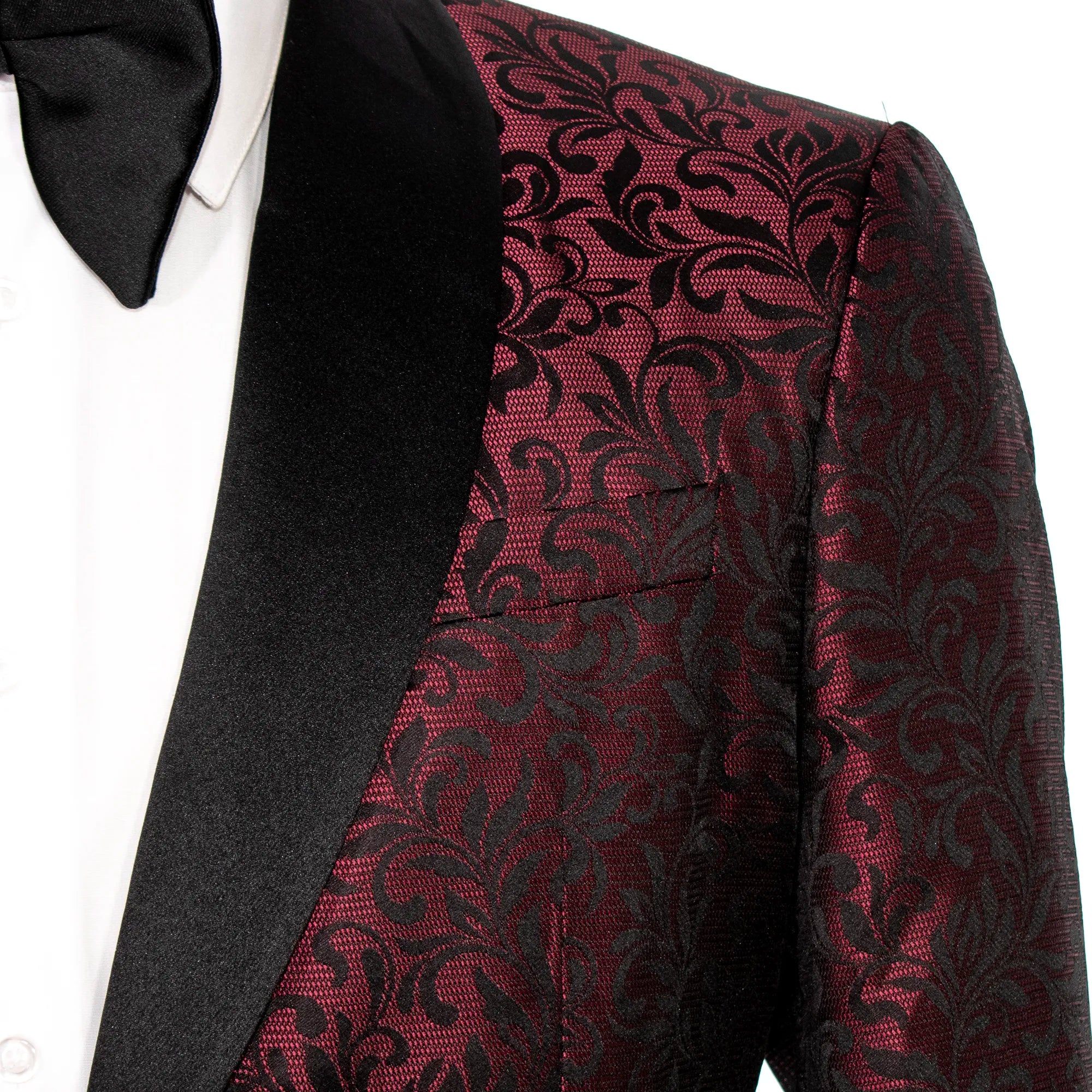 Burgundy with Black Filigree Slim-Fit Tuxedo Jacket