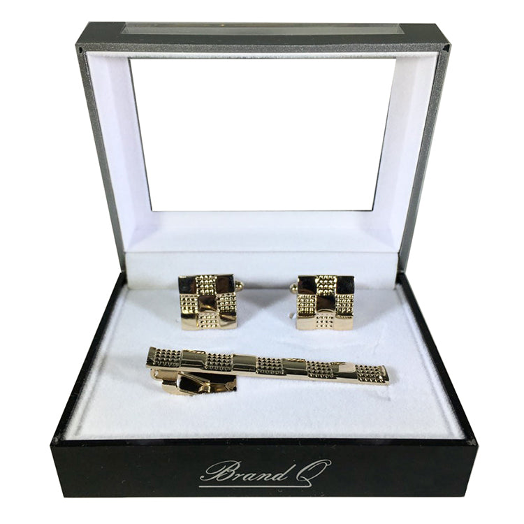 Men's Textured Bar Cufflink Tie-Bar Set