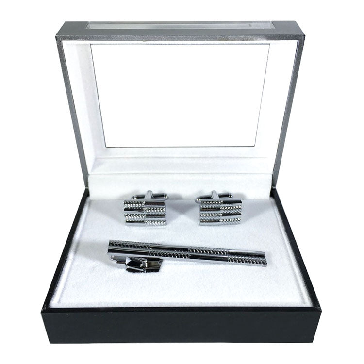 Men's Textured Bar Cufflink Tie-Bar Set