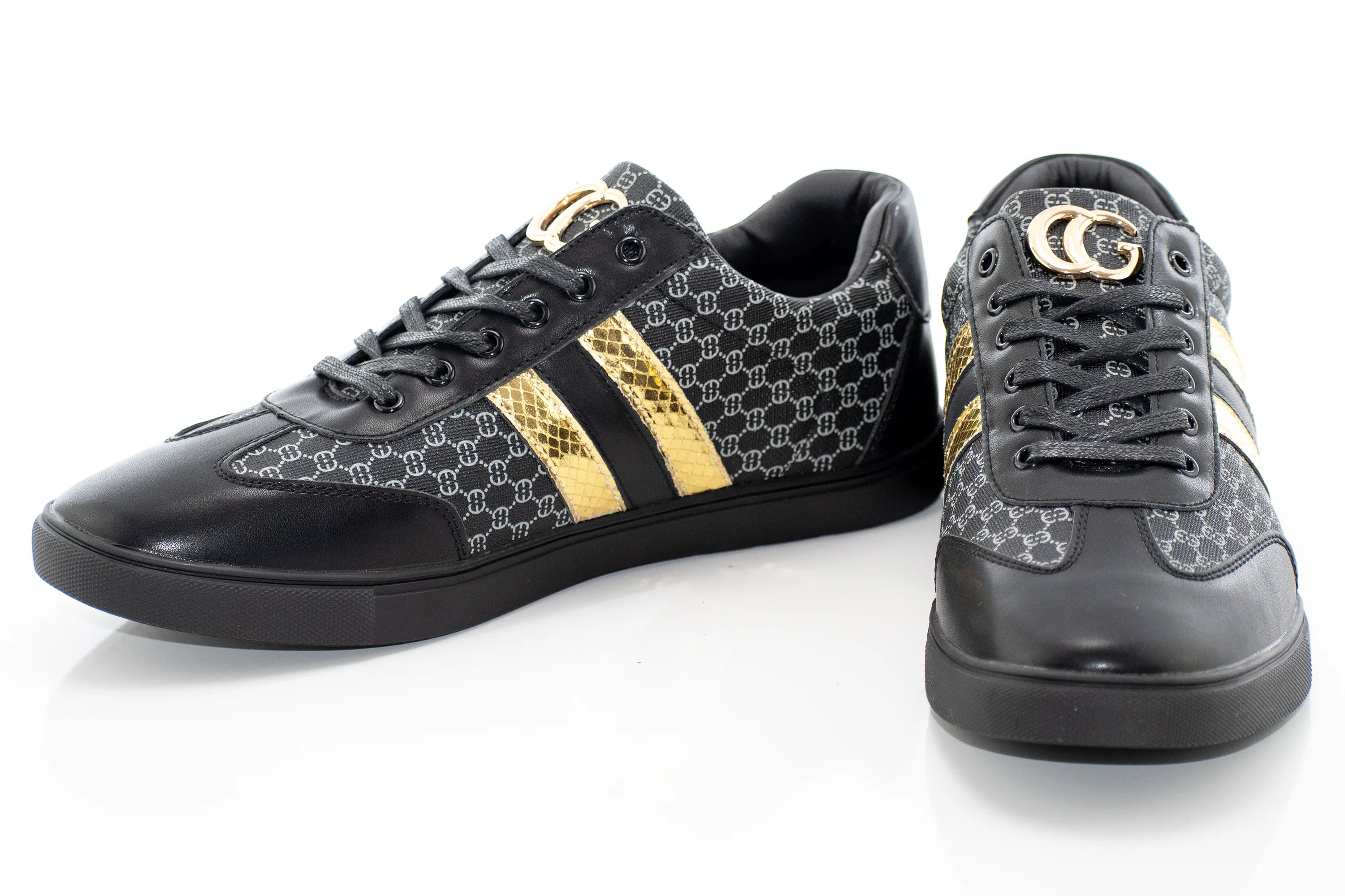 Black And Gold Striped Designer Sneaker Dress Sneaker