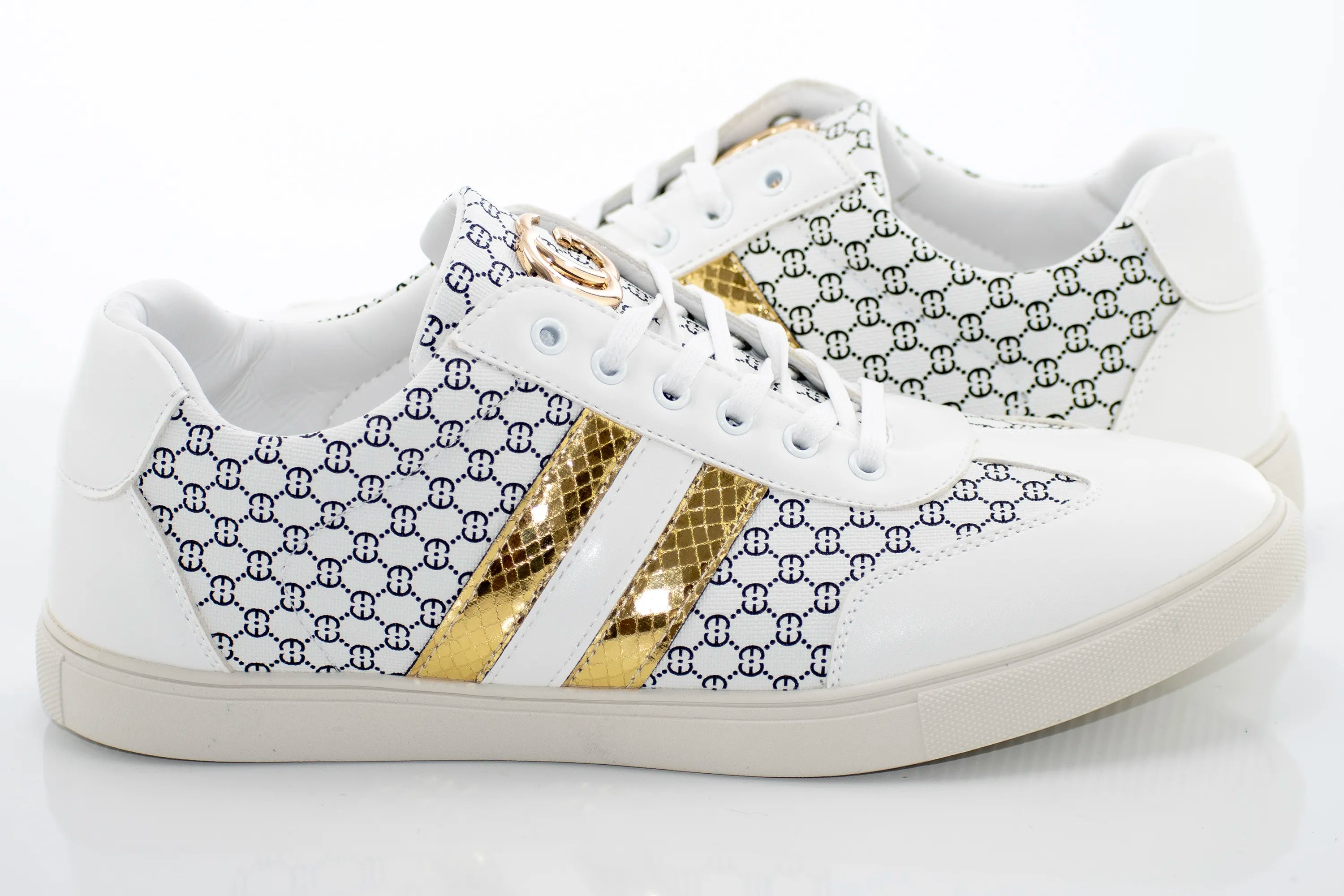 White And Golden Striped Designer Shoes Dress Sneakers