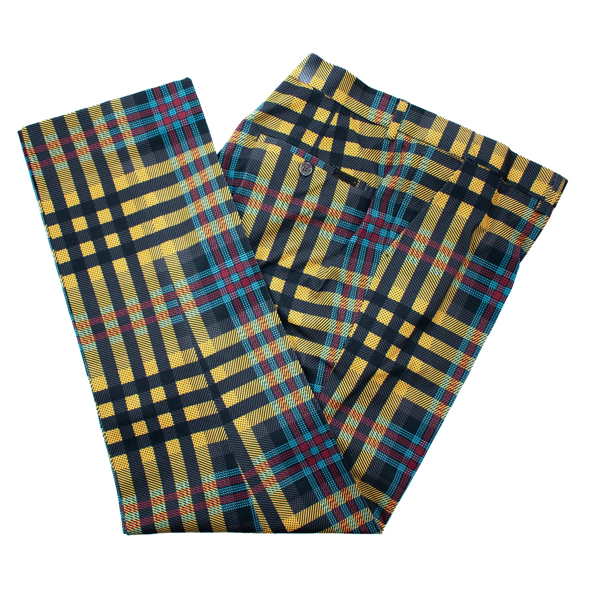 Saffron Plaid Regular-Fit Designer Pants