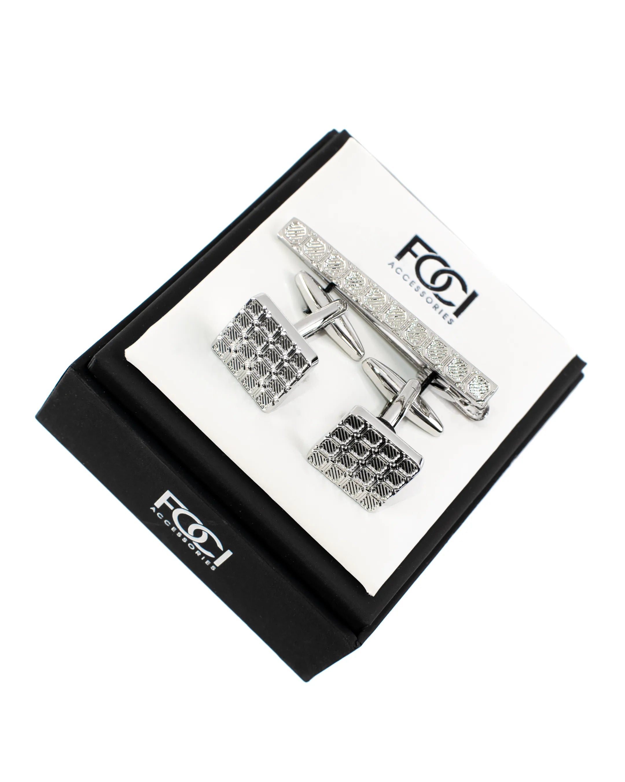 Square Knit Cufflinks & Tie-Bar Set