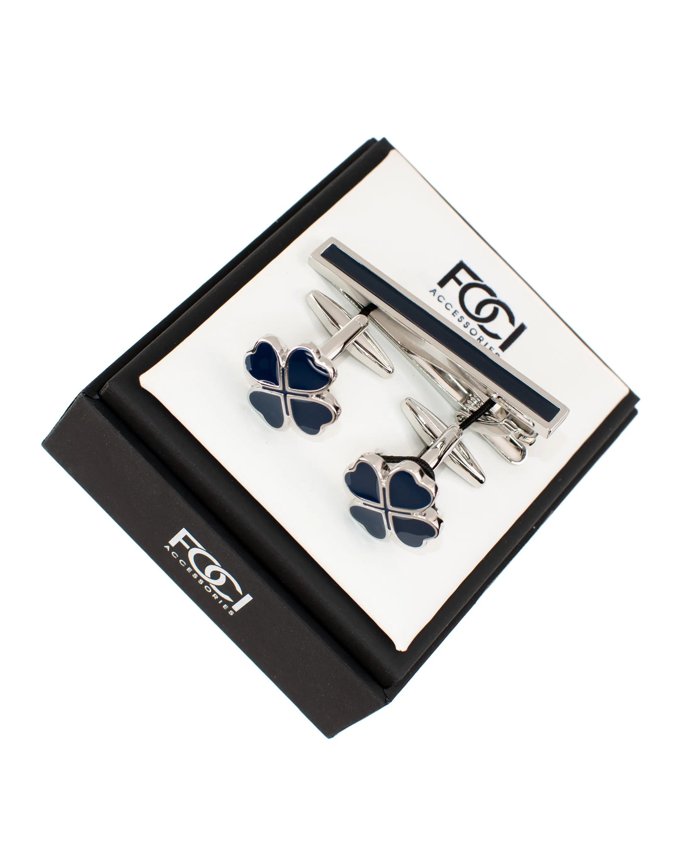 4-Leaf Clover Cufflinks & Tie-Bar Set
